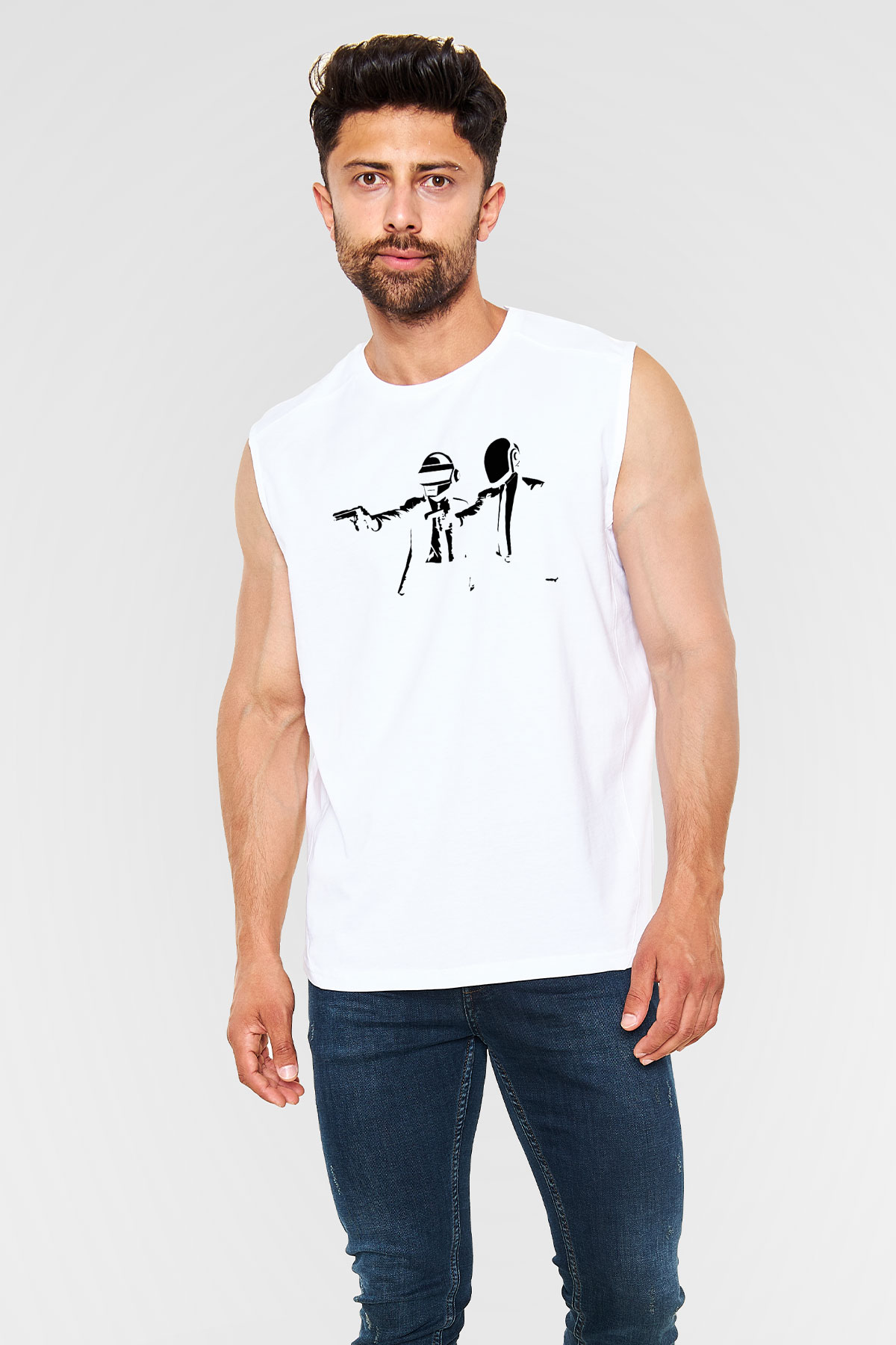 Daft Punk Beyaz Unisex Kolsuz Tişört