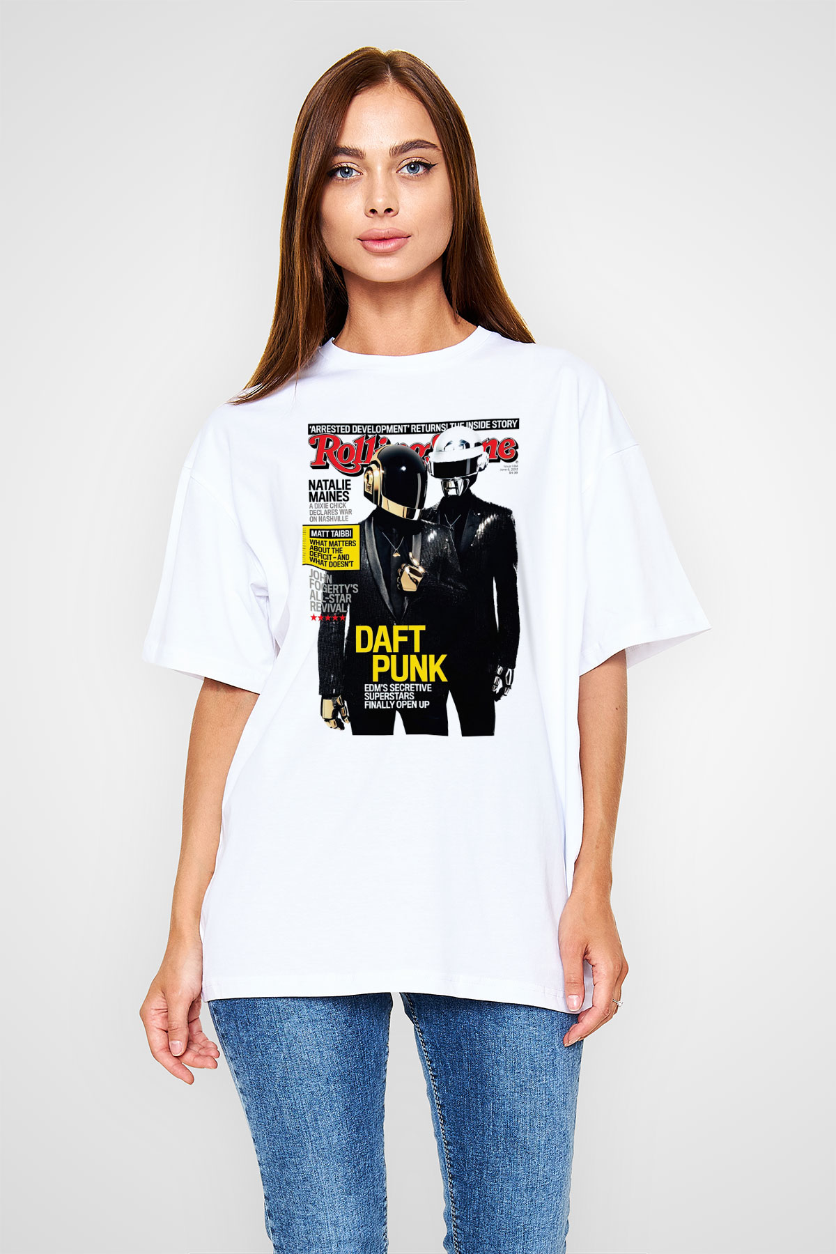 Daft Punk Beyaz Unisex Oversize Tişört T-Shirt