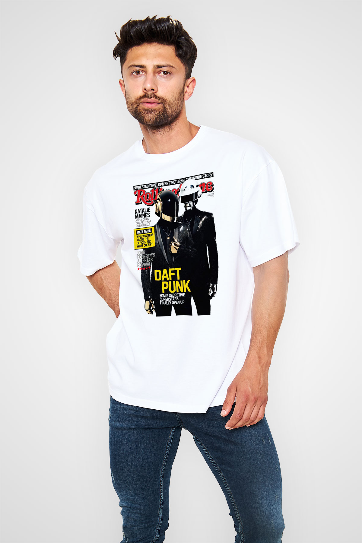 Daft Punk Beyaz Unisex Oversize Tişört T-Shirt