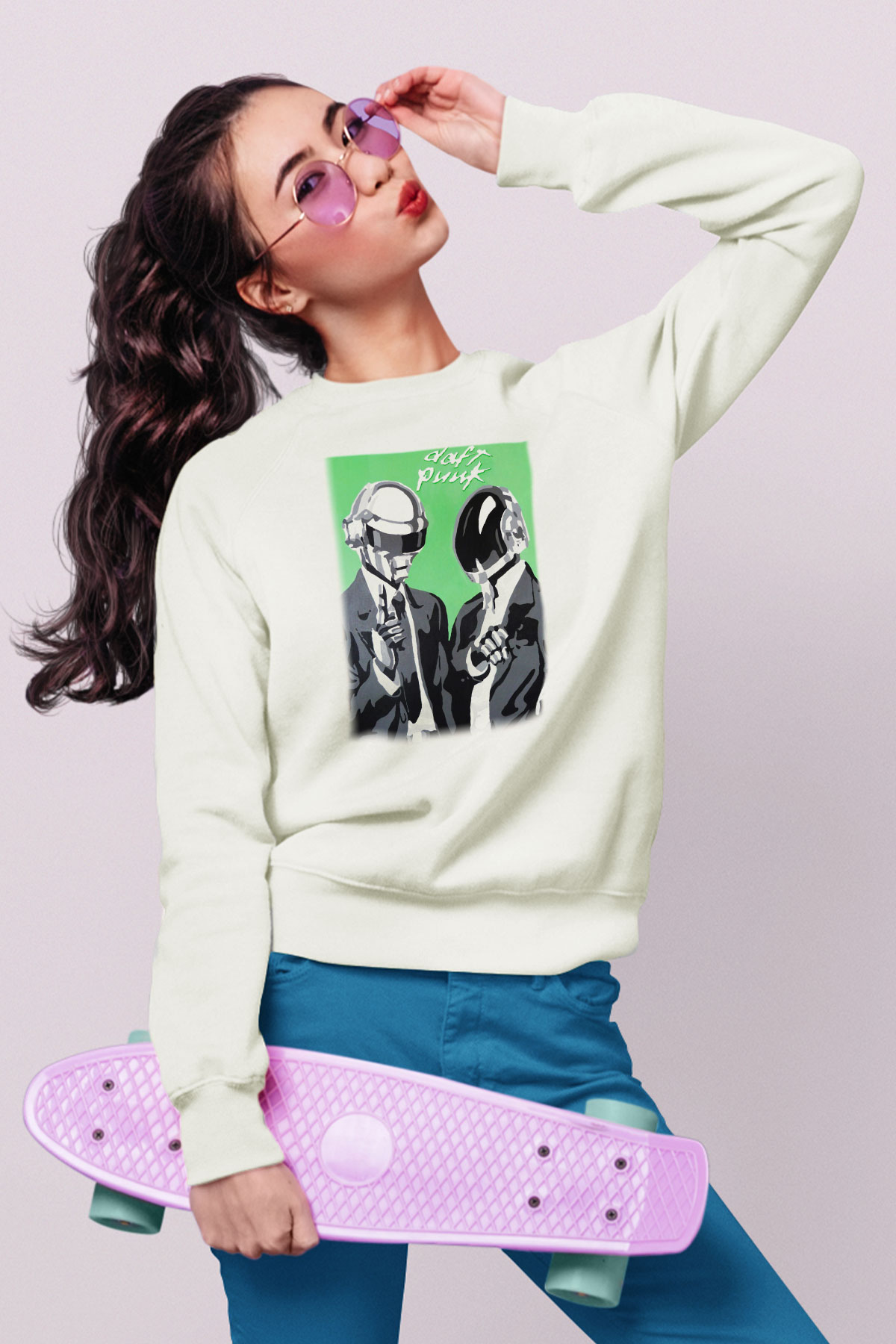 Daft Punk Beyaz Unisex Sweatshirt