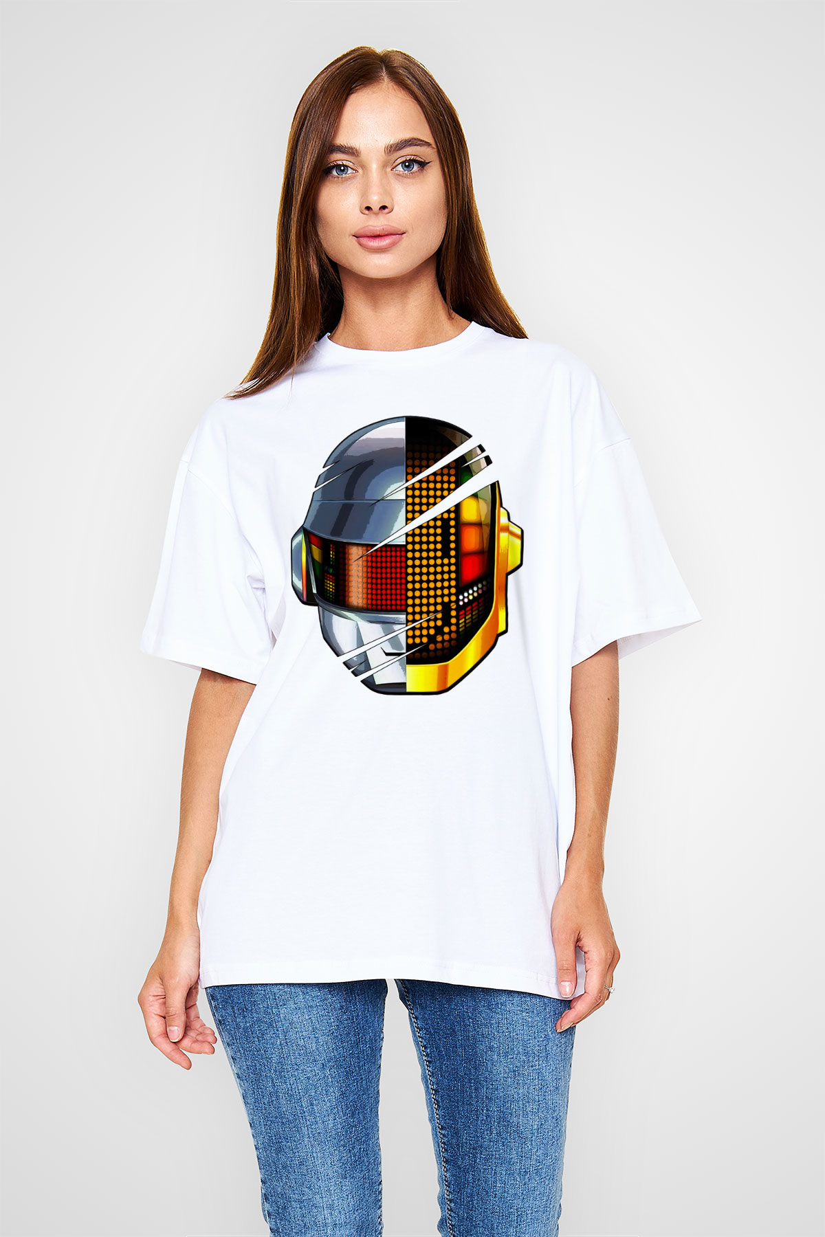 Daft Punk Beyaz Oversize Tişört Oversize T-shirt - TişörtFabrikası