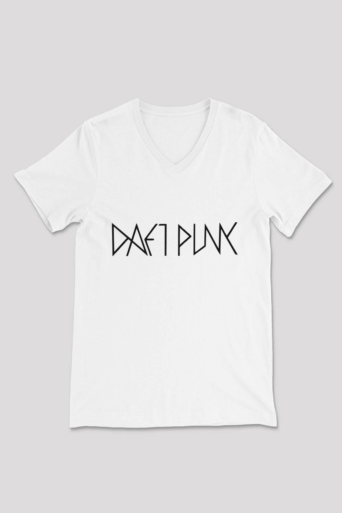Daft Punk Beyaz Unisex V Yaka Tişört T-Shirt