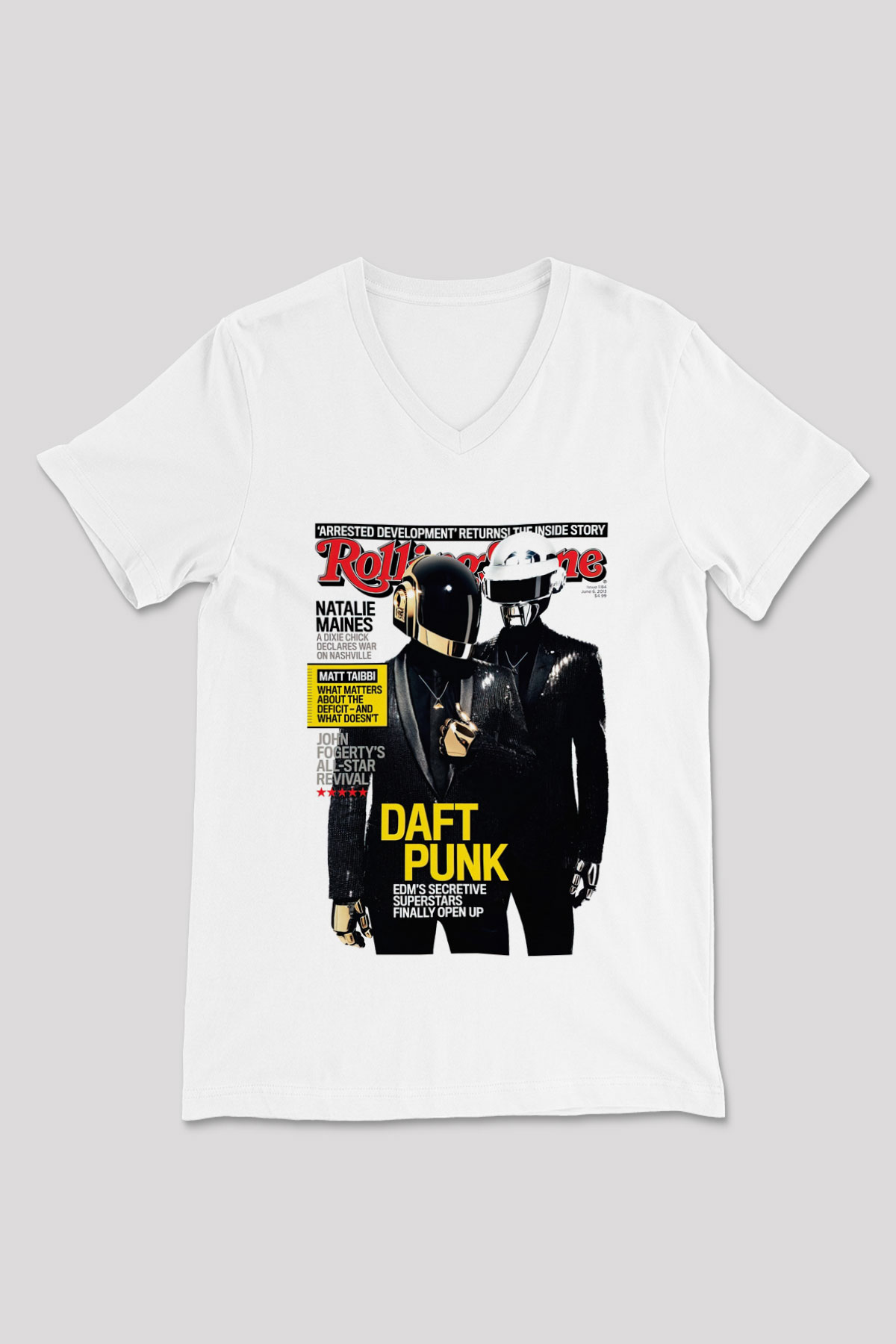 Daft Punk Beyaz Unisex V Yaka Tişört T-Shirt