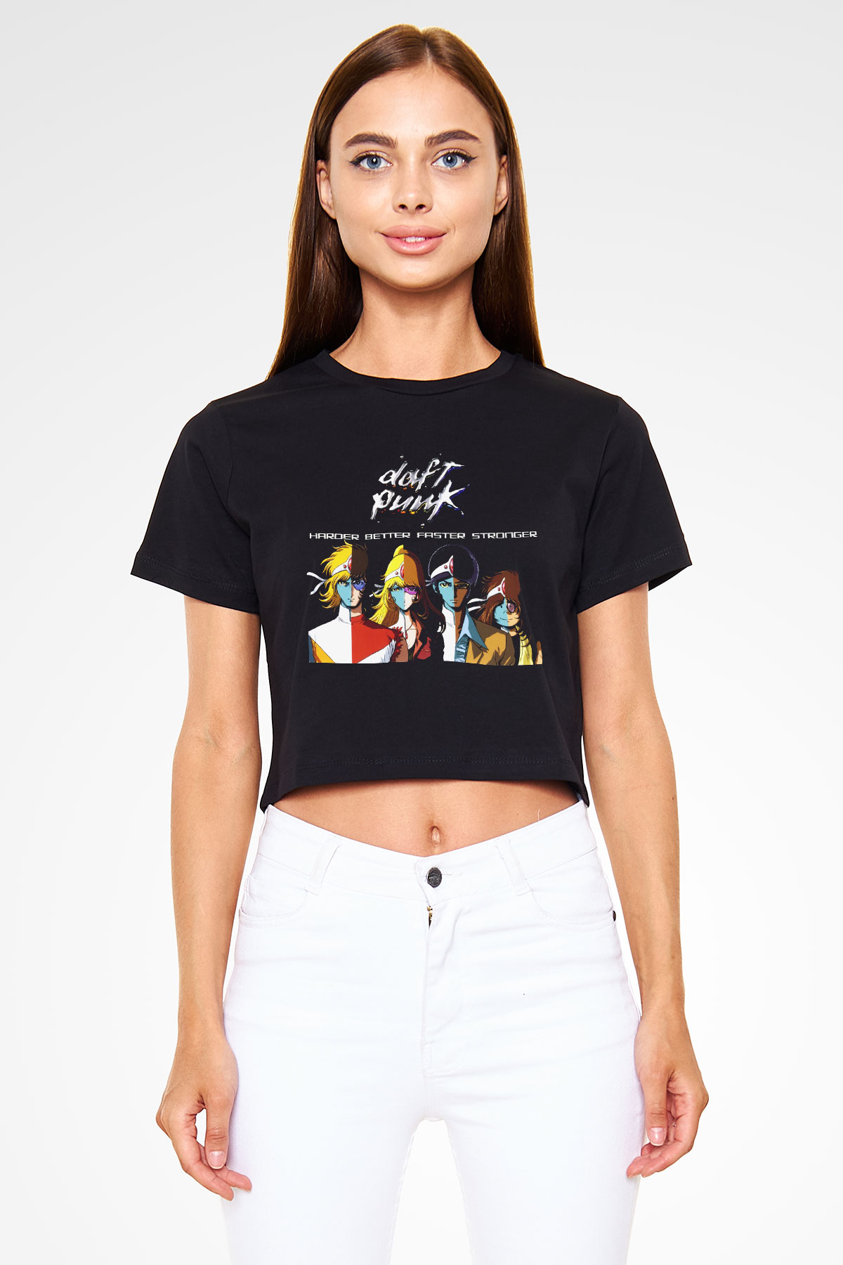 Daft Punk Siyah Crop Top Tişört