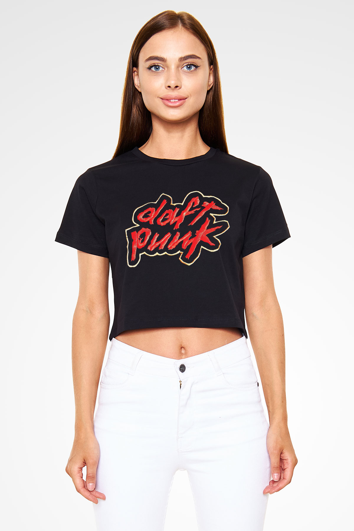 Daft Punk Siyah Crop Top Tişört