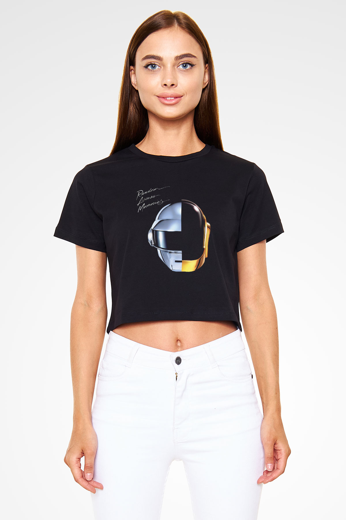 Daft Punk Siyah Crop Top Tişört