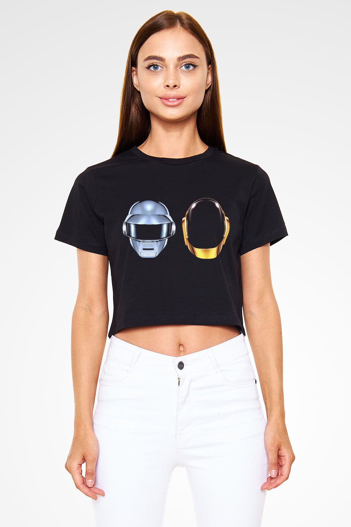 Daft Punk Siyah Crop Top Tişört