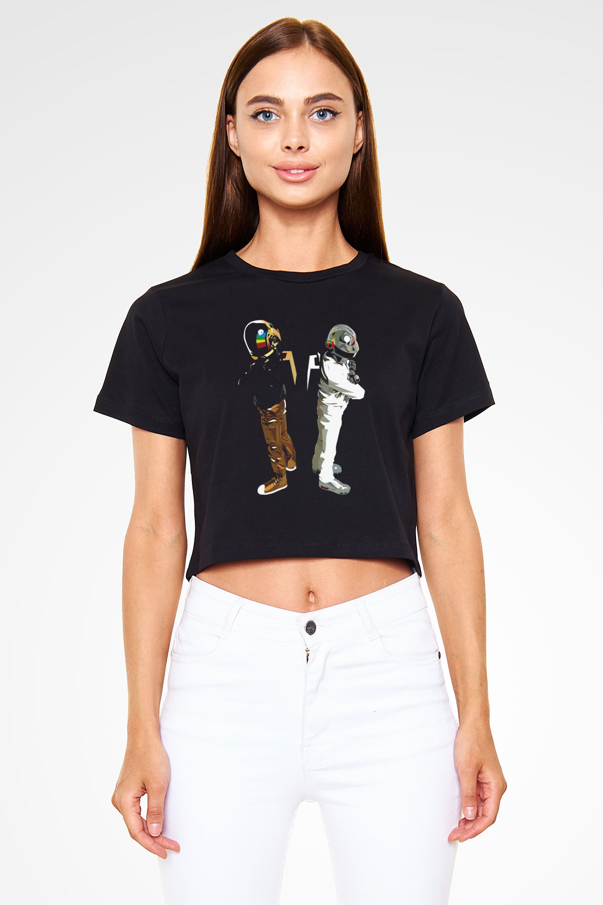 Daft Punk Siyah  Crop Top Tişört