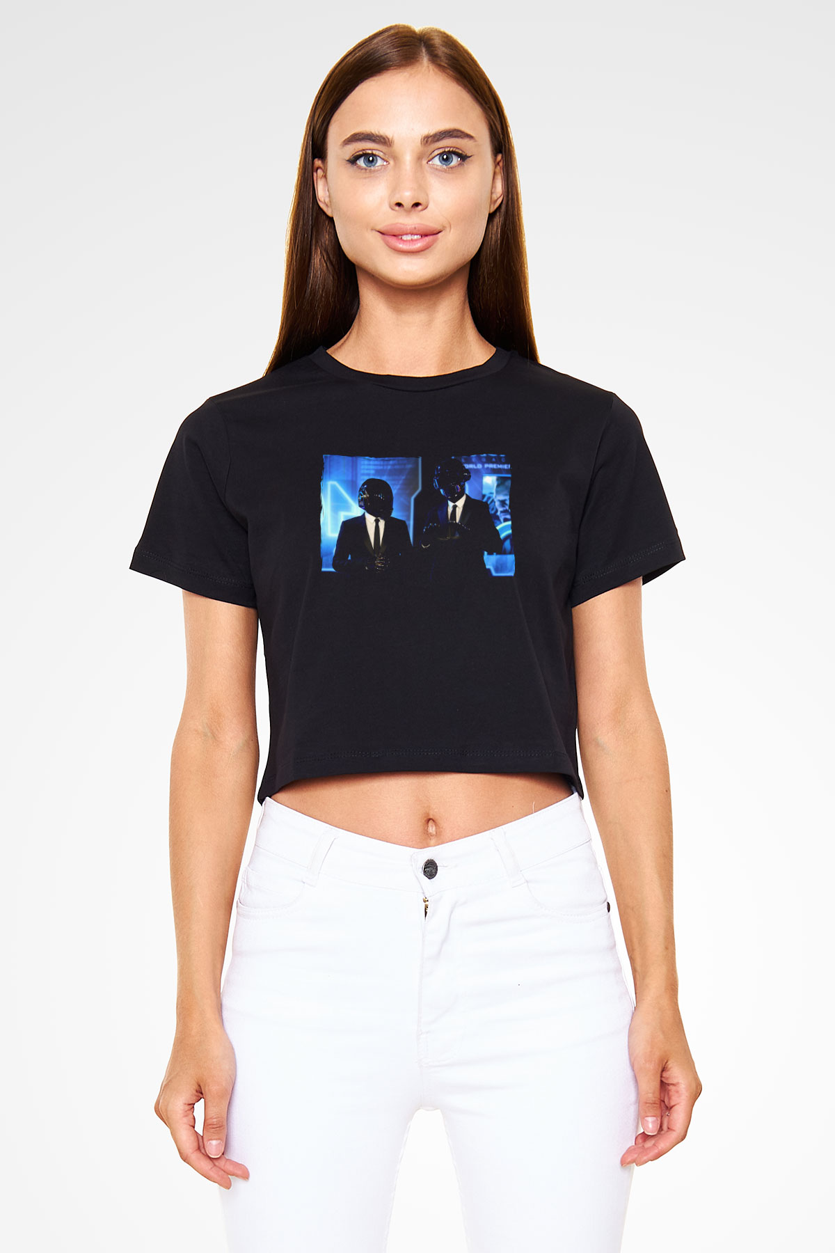 Daft Punk Siyah  Crop Top Tişört