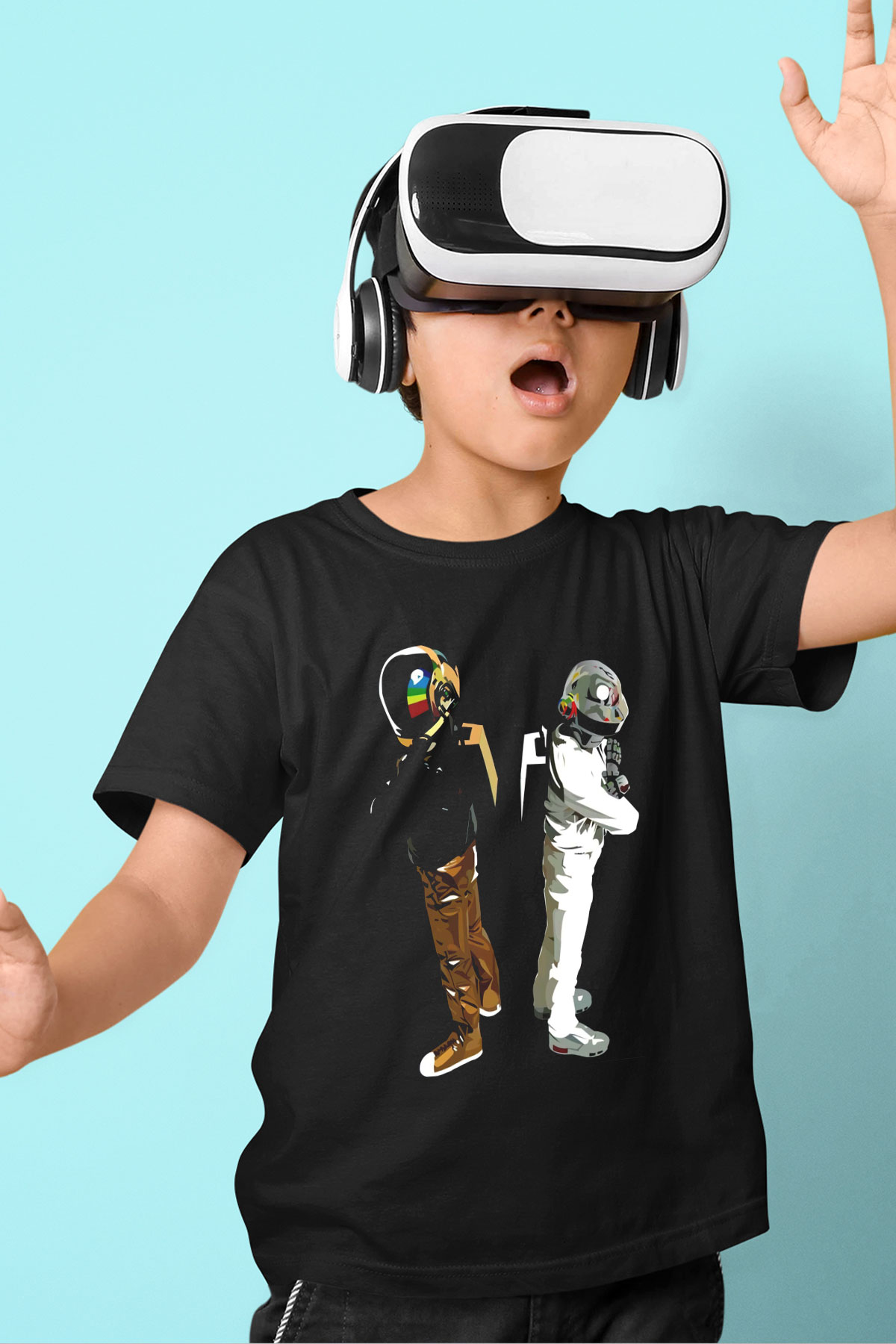 Daft Punk Siyah Unisex Çocuk Tişört