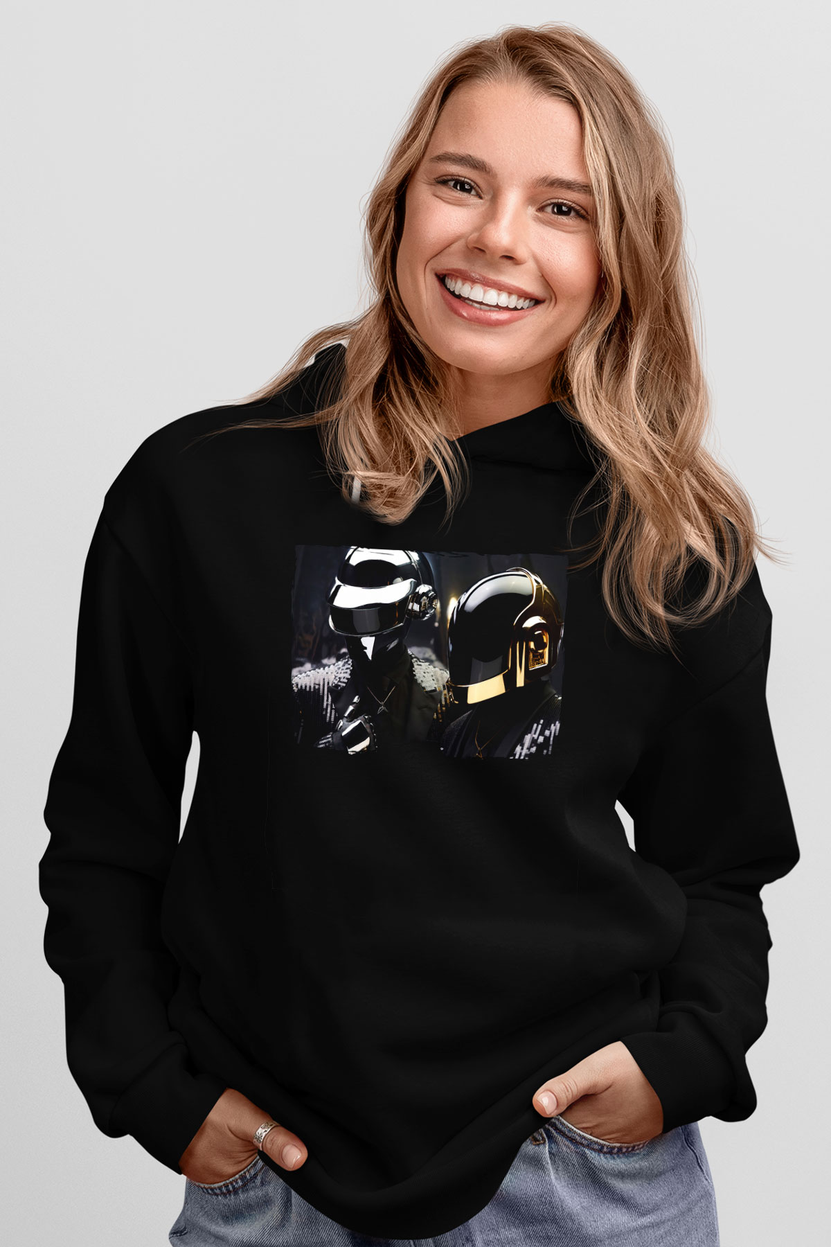 Daft Punk Siyah Unisex Kapüşonlu Sweatshirt