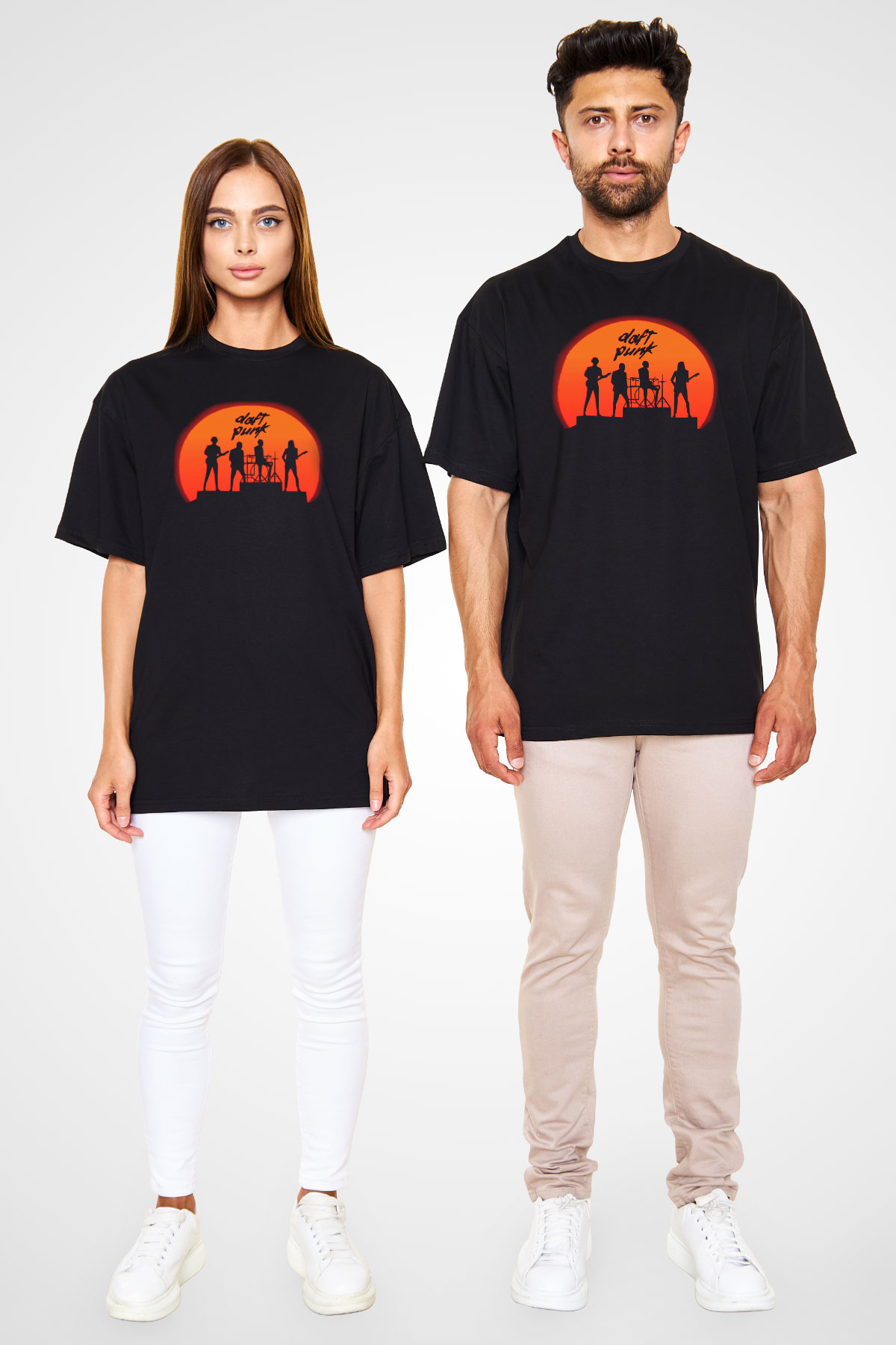 Daft Punk Siyah Unisex Oversize Tişört T-Shirt