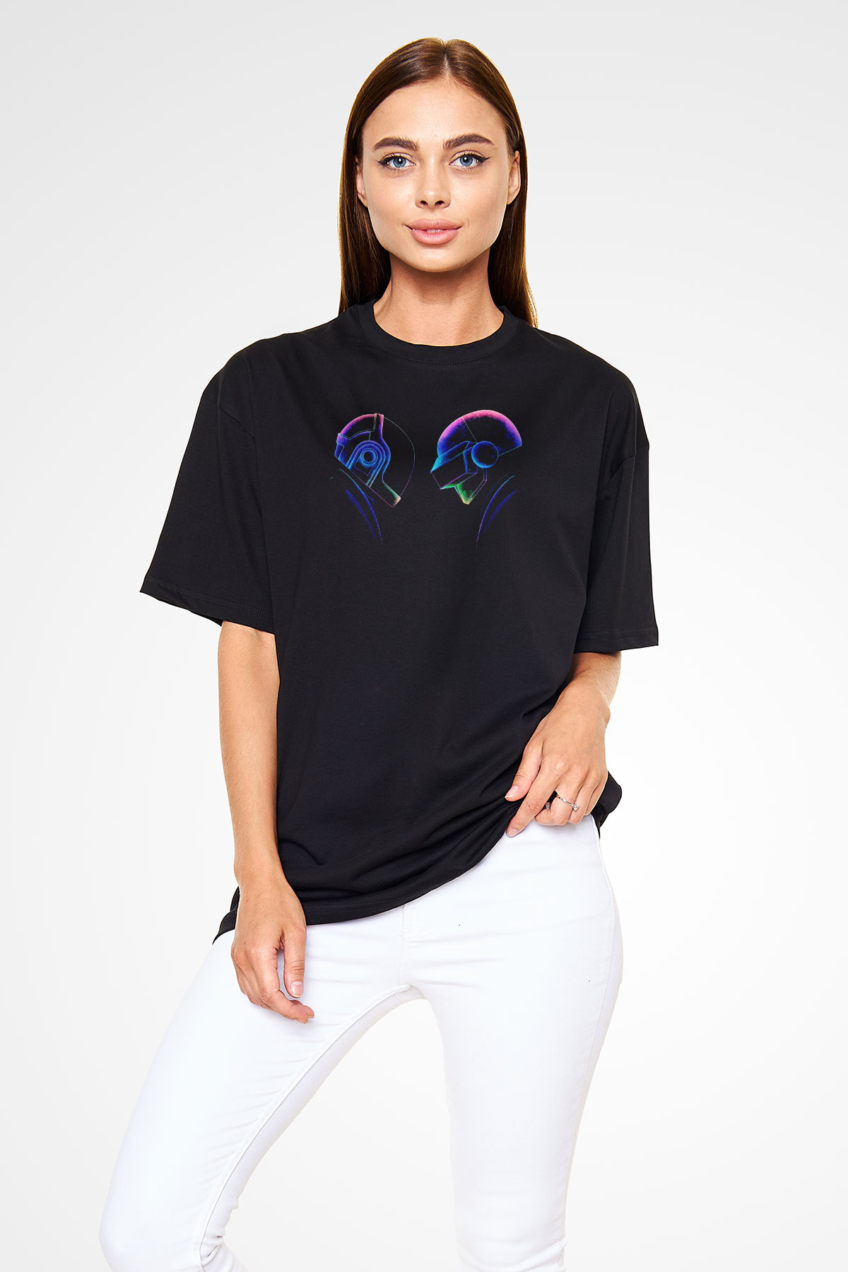 Daft Punk Siyah Unisex Oversize Tişört T-Shirt