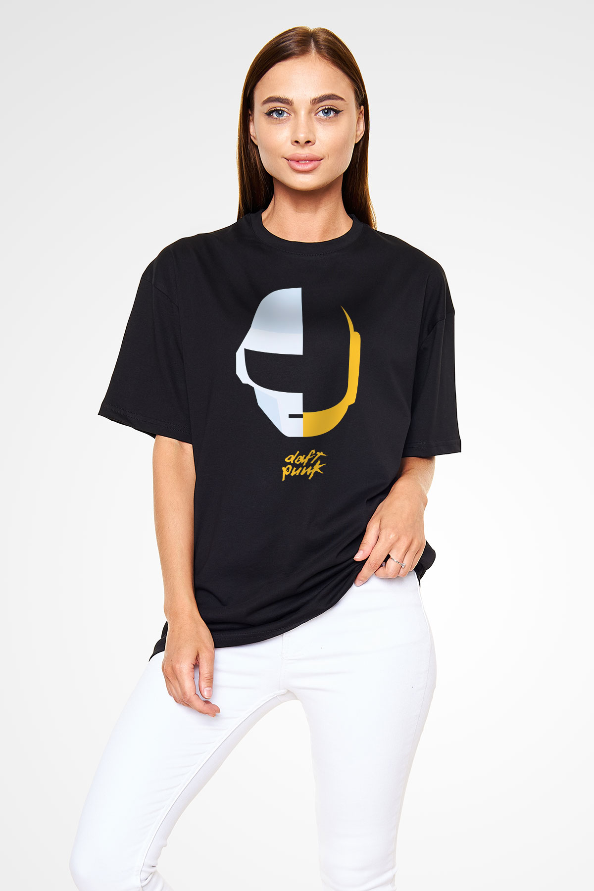 Daft Punk Siyah Unisex Oversize Tişört T-Shirt