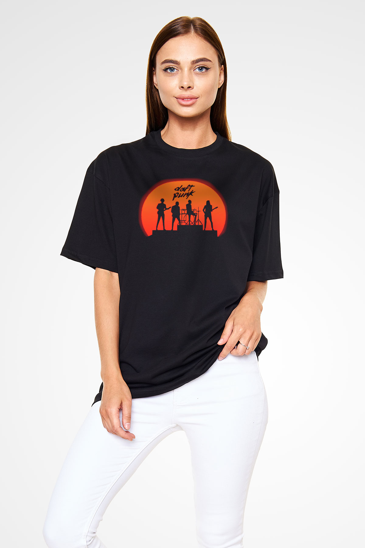 Daft Punk Siyah Unisex Oversize Tişört T-Shirt