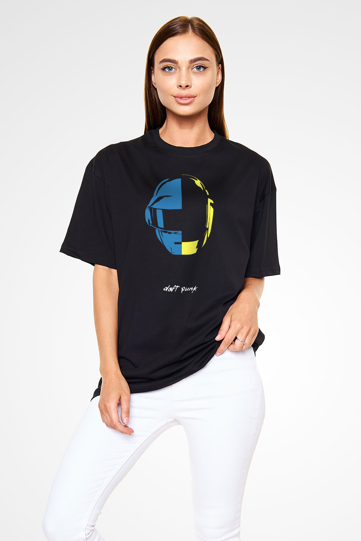 Daft Punk Siyah Unisex Oversize Tişört T-Shirt