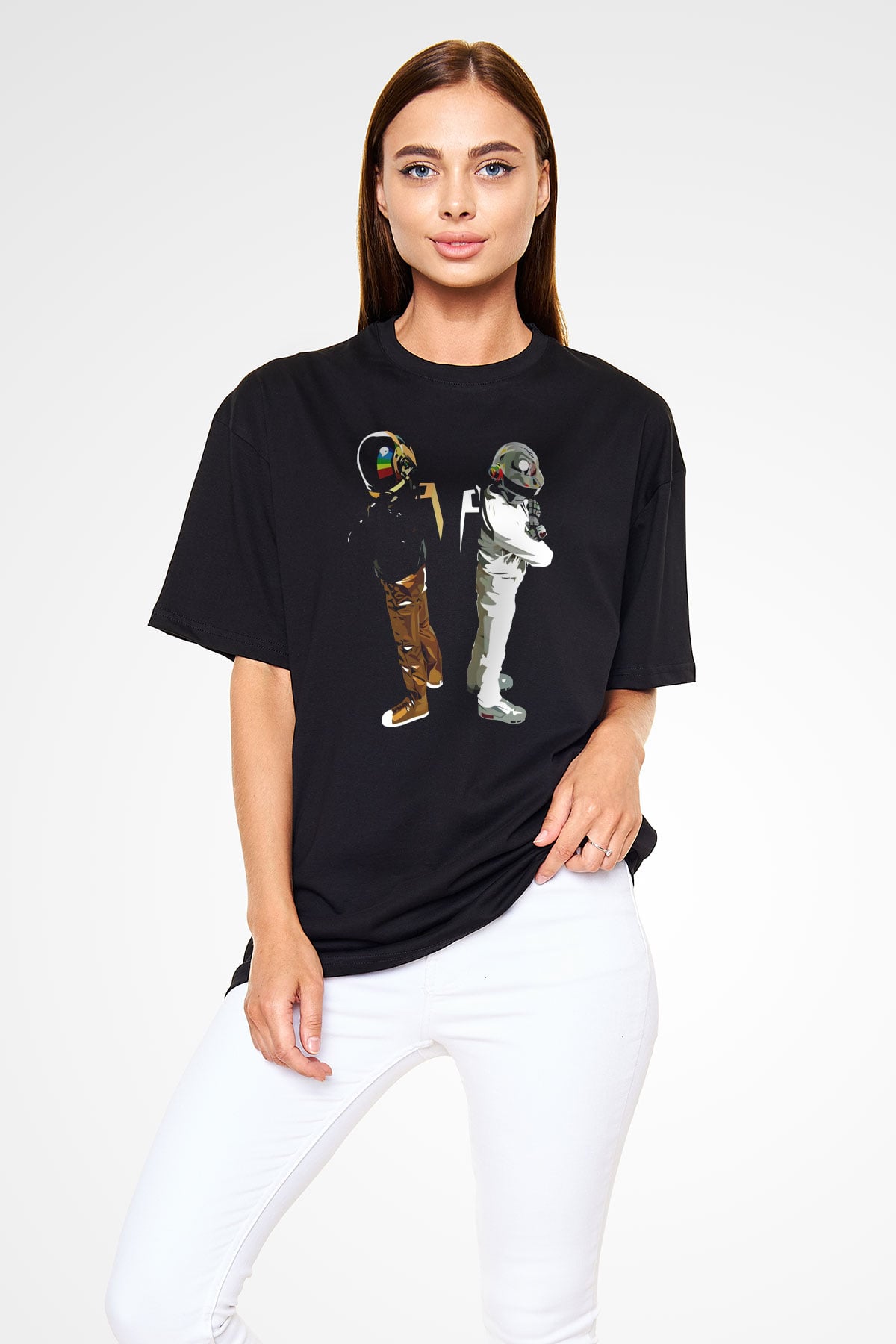 Daft Punk Siyah Oversize Tişört Oversize T-shirt - TişörtFabrikası