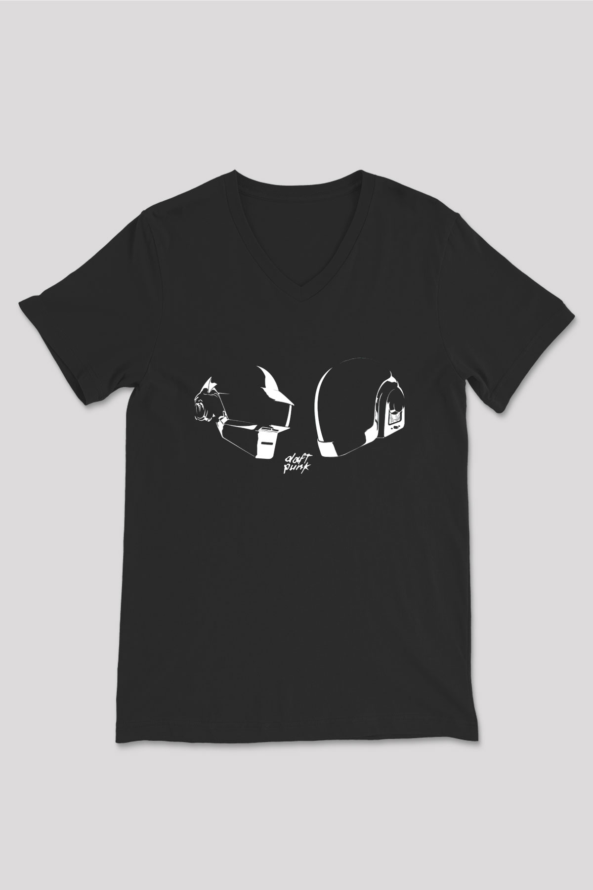 Daft Punk Siyah Unisex V Yaka Tişört