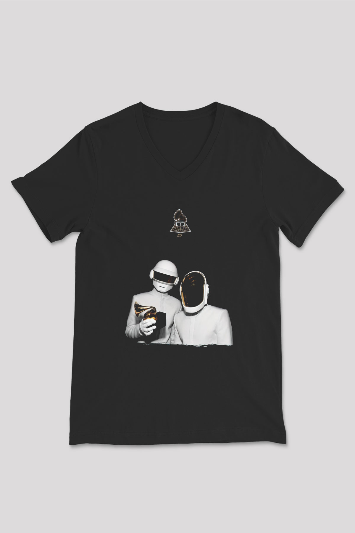 Daft Punk Siyah Unisex V Yaka Tişört