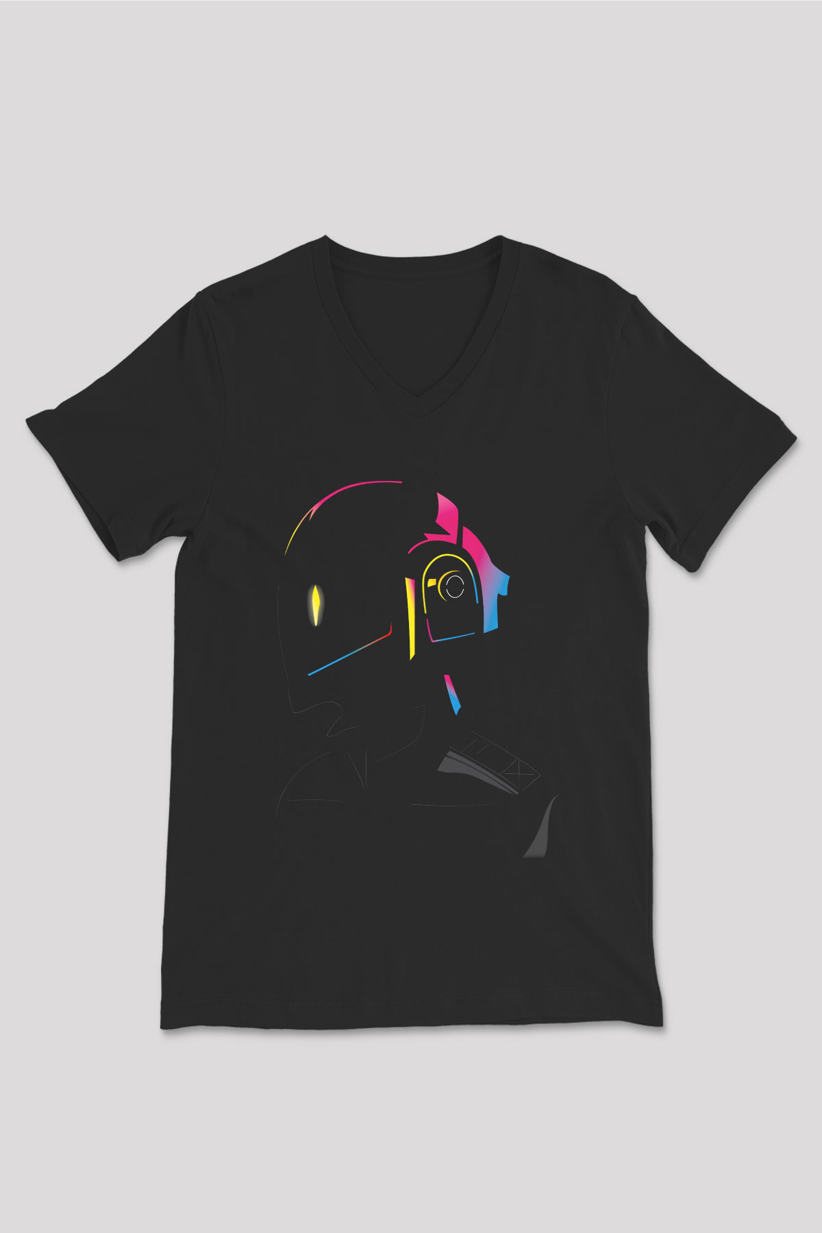 Daft Punk Siyah Unisex V Yaka Tişört