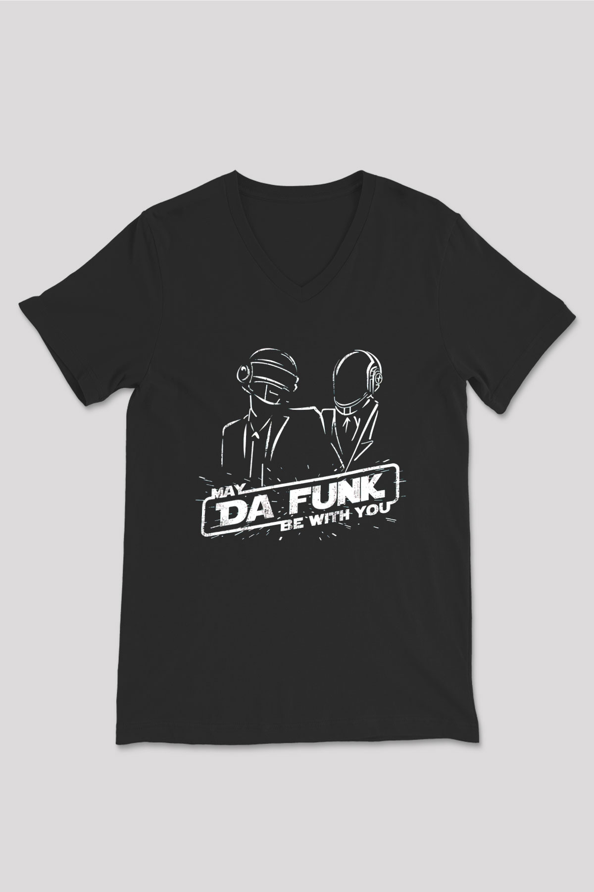 Daft Punk Siyah Unisex V Yaka Tişört