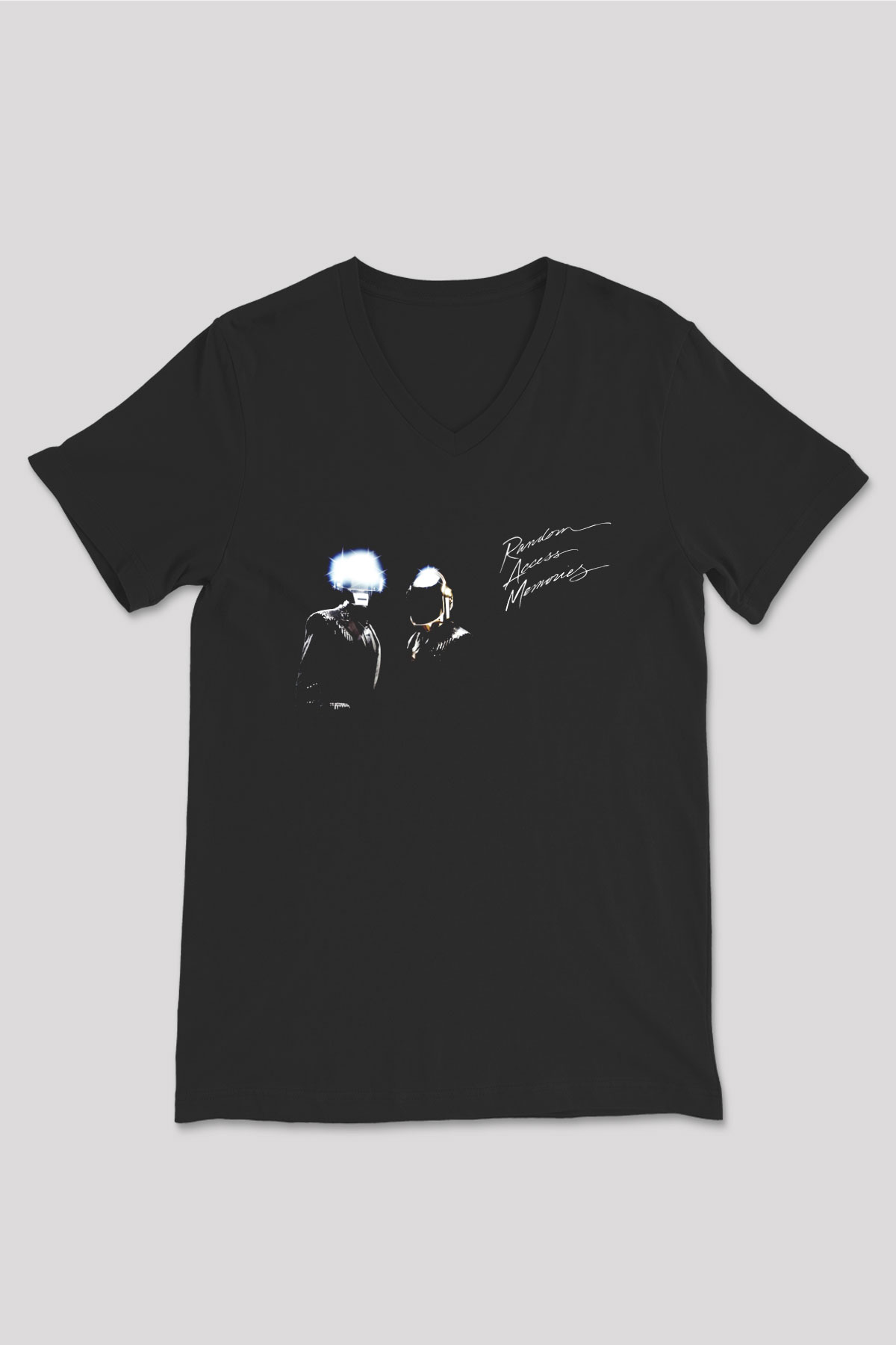 Daft Punk Siyah Unisex V Yaka Tişört