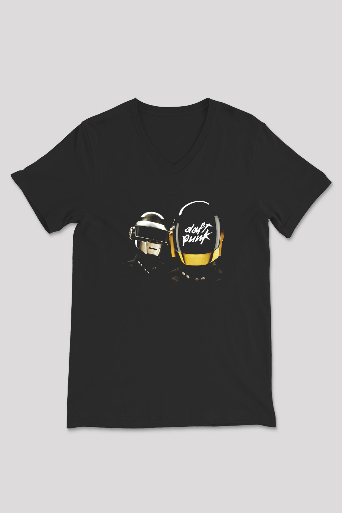 Daft Punk Siyah Unisex V Yaka Tişört T-Shirt