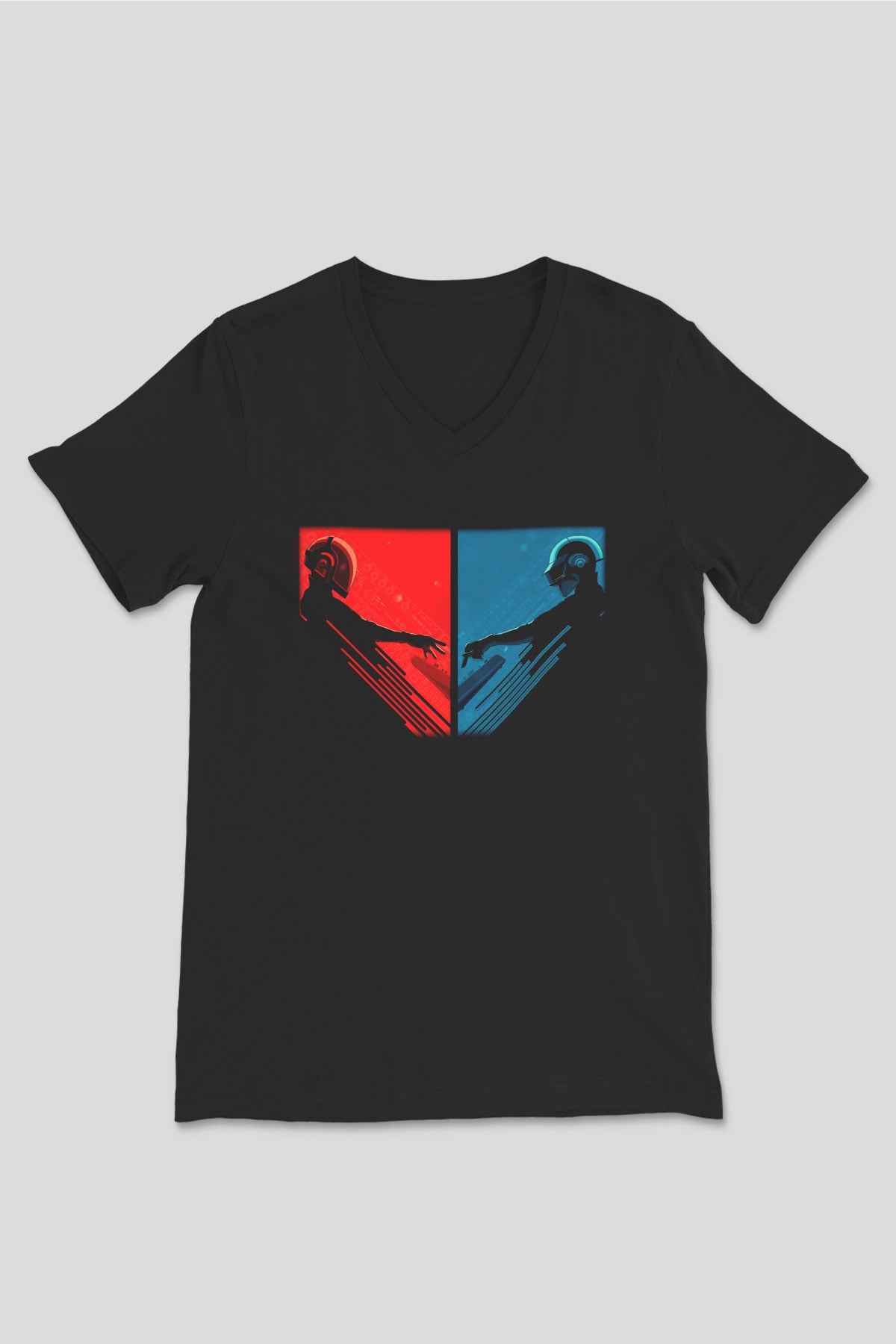 Daft Punk Siyah Unisex V Yaka Tişört T-Shirt