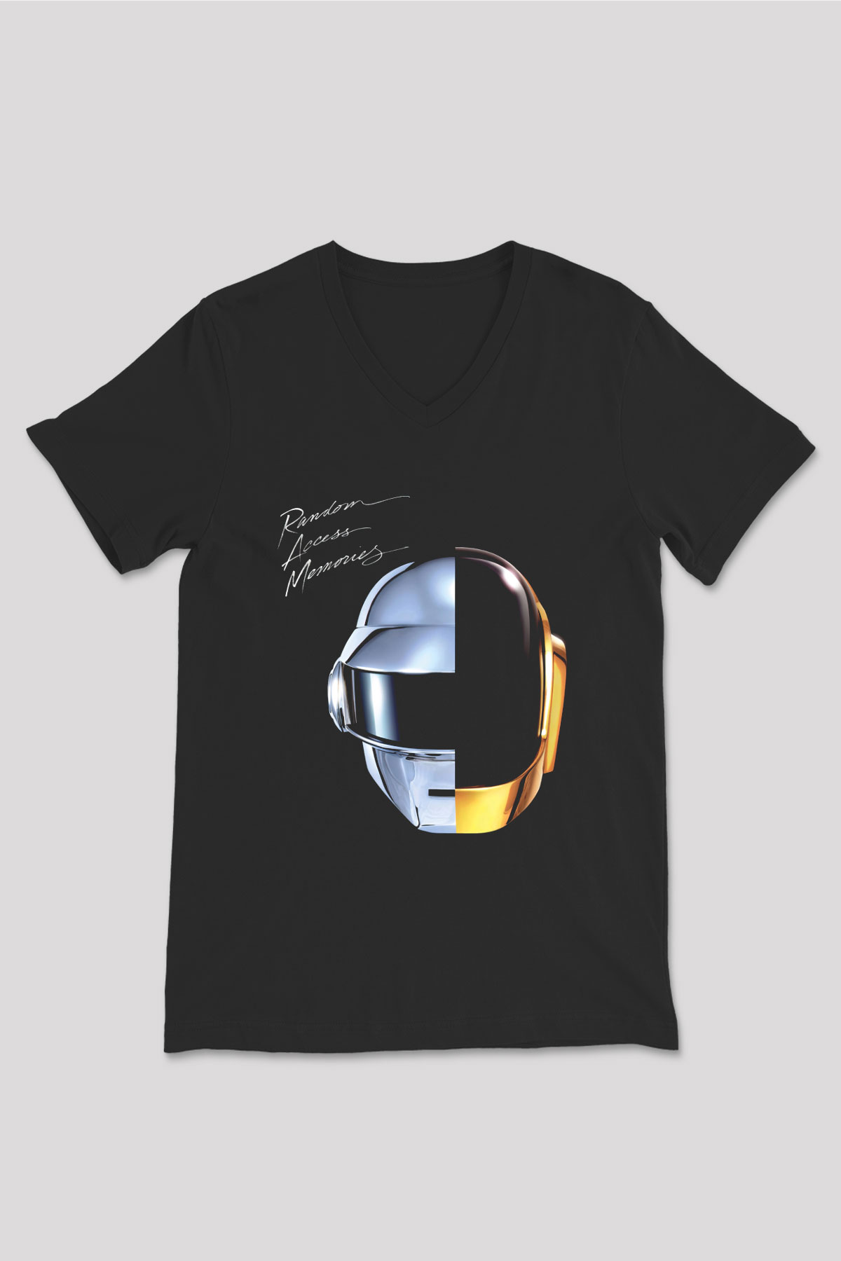 Daft Punk Siyah Unisex V Yaka Tişört T-Shirt