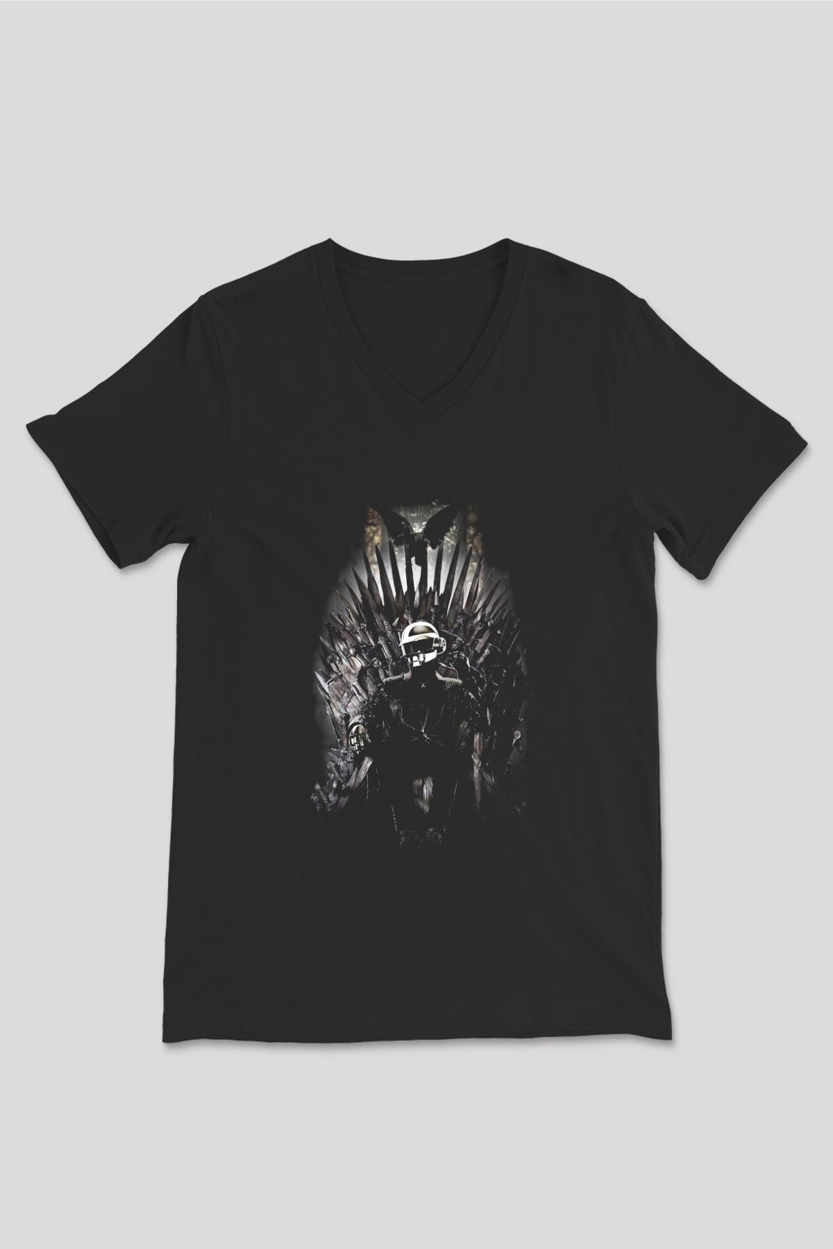 Daft Punk Siyah Unisex V Yaka Tişört T-Shirt
