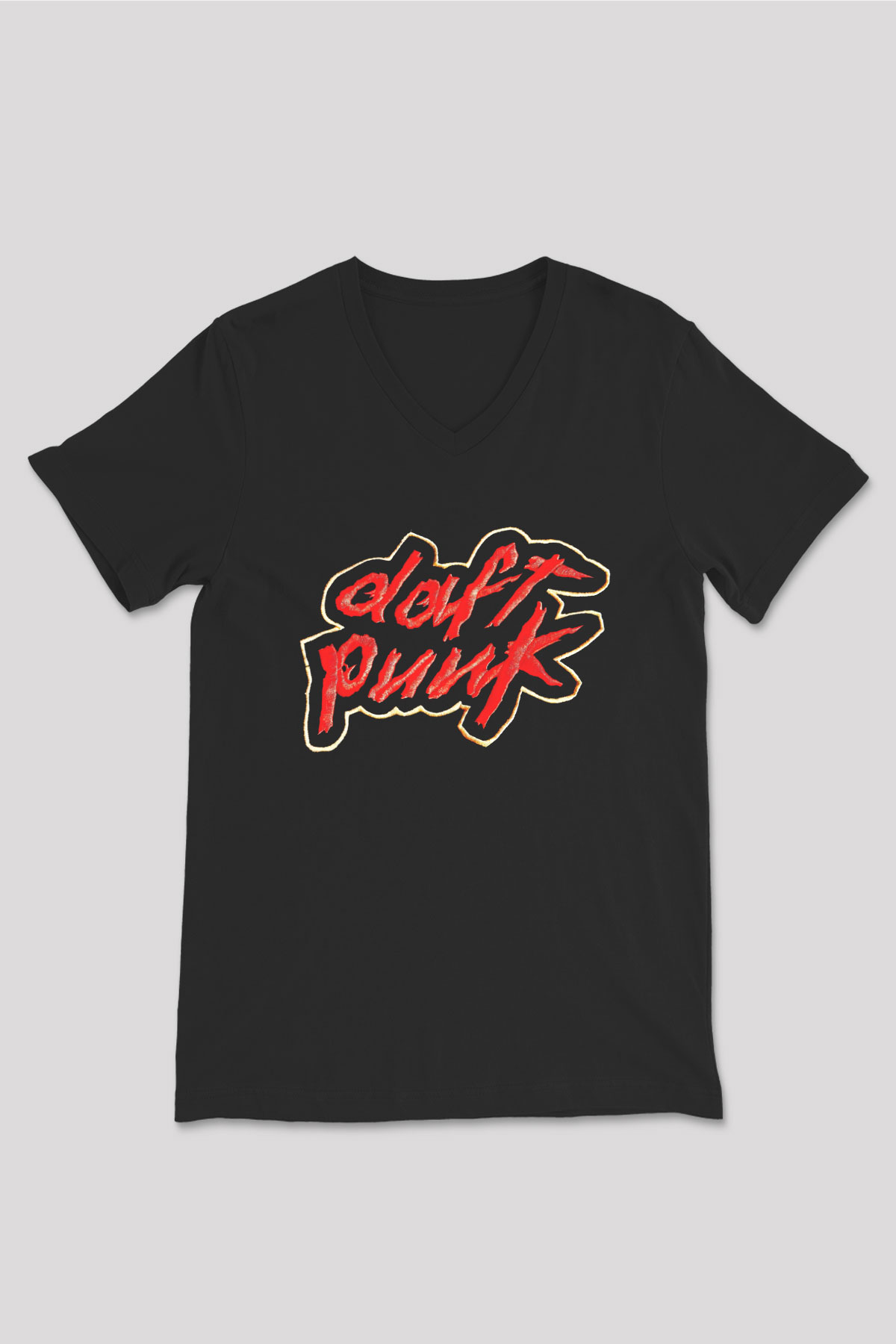 Daft Punk Siyah Unisex V Yaka Tişört T-Shirt