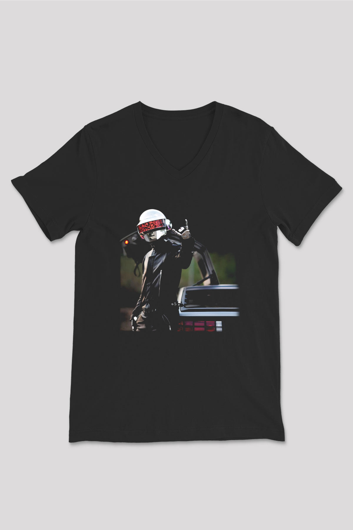 Daft Punk Siyah Unisex V Yaka Tişört T-Shirt