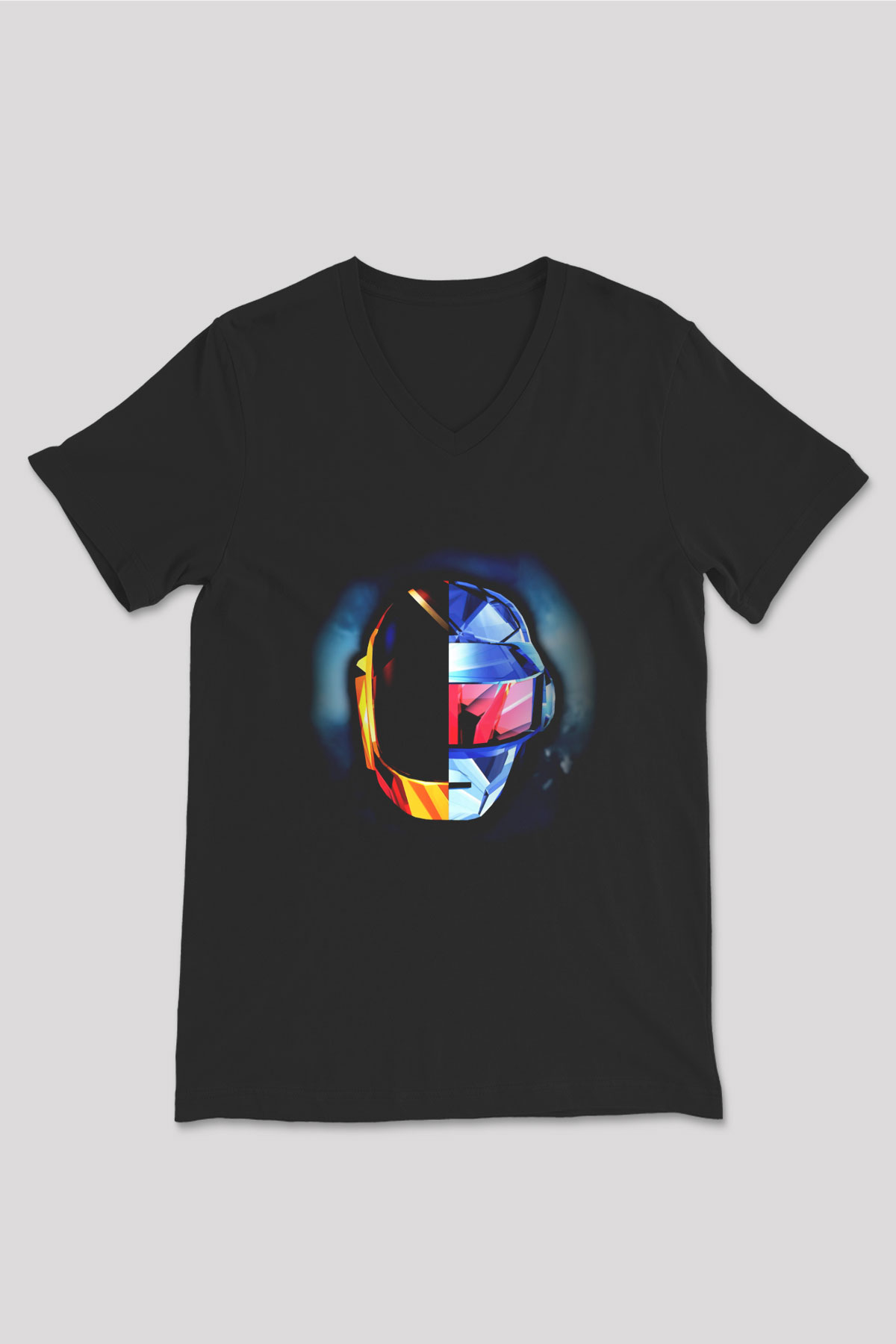 Daft Punk Siyah Unisex V Yaka Tişört T-Shirt