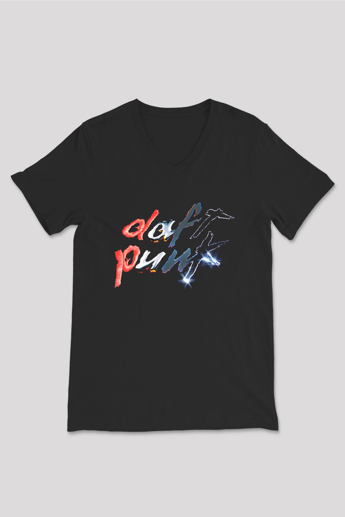 Daft Punk Siyah Unisex V Yaka Tişört T-Shirt