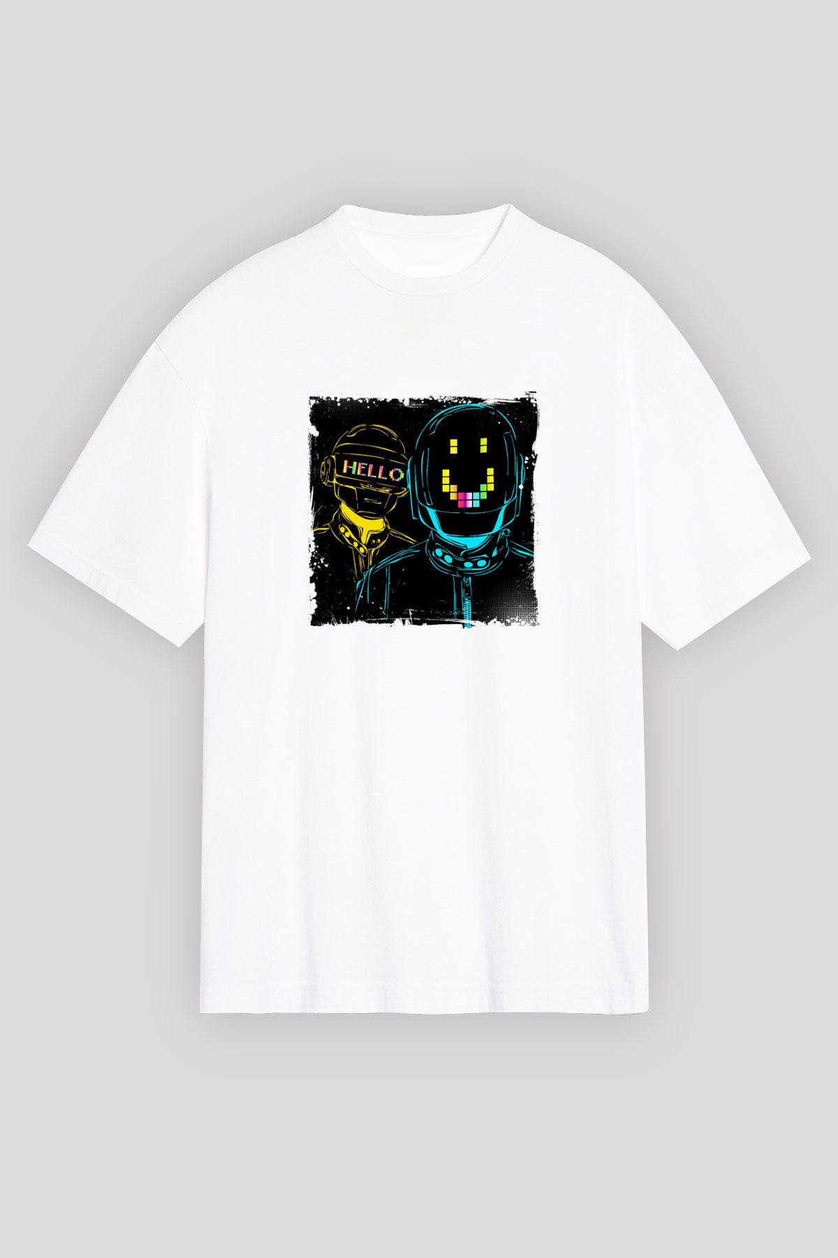 Daft PunkBaskılı Beyaz Oversize Tişört