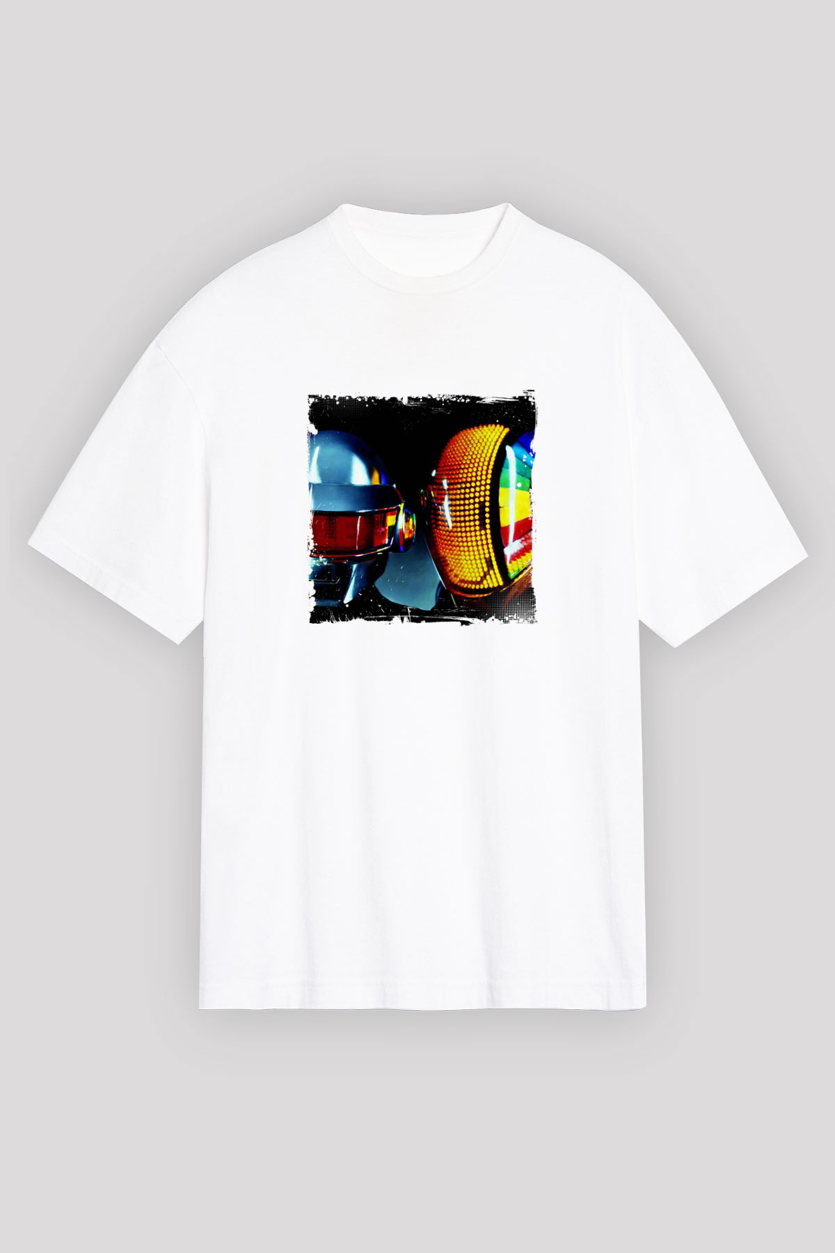Daft PunkBaskılı Beyaz Oversize Tişört
