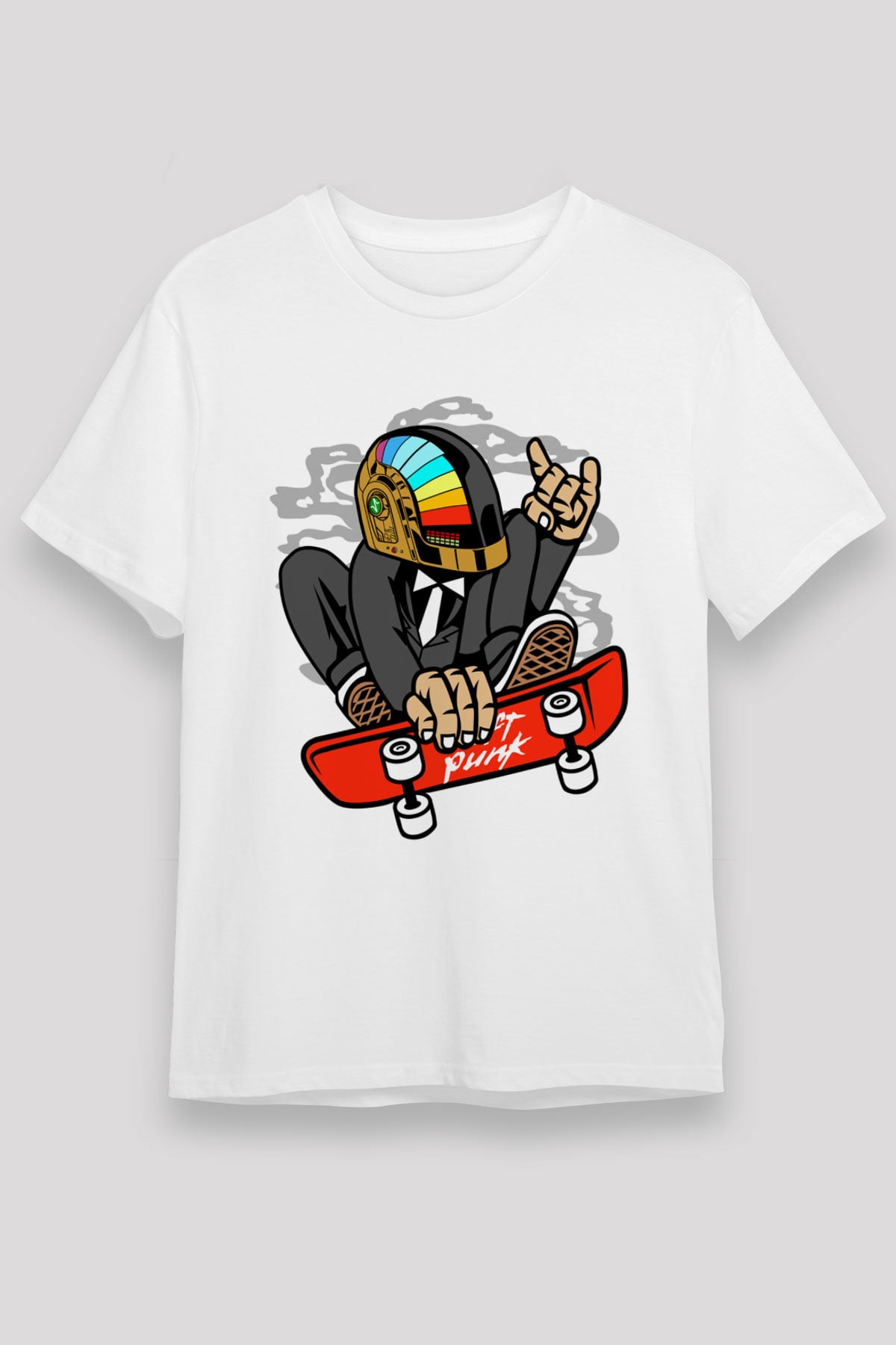 Daftpunk Skater Baskılı Unisex Beyaz Tişört