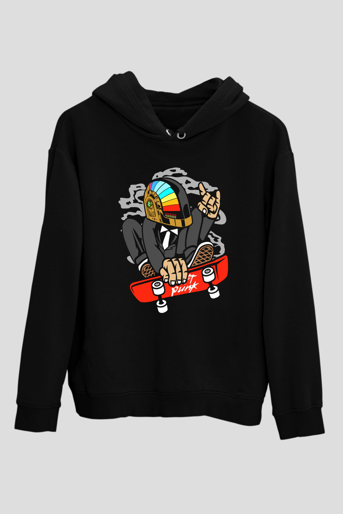 Daftpunk Skater Baskılı Unisex Siyah Hoodie