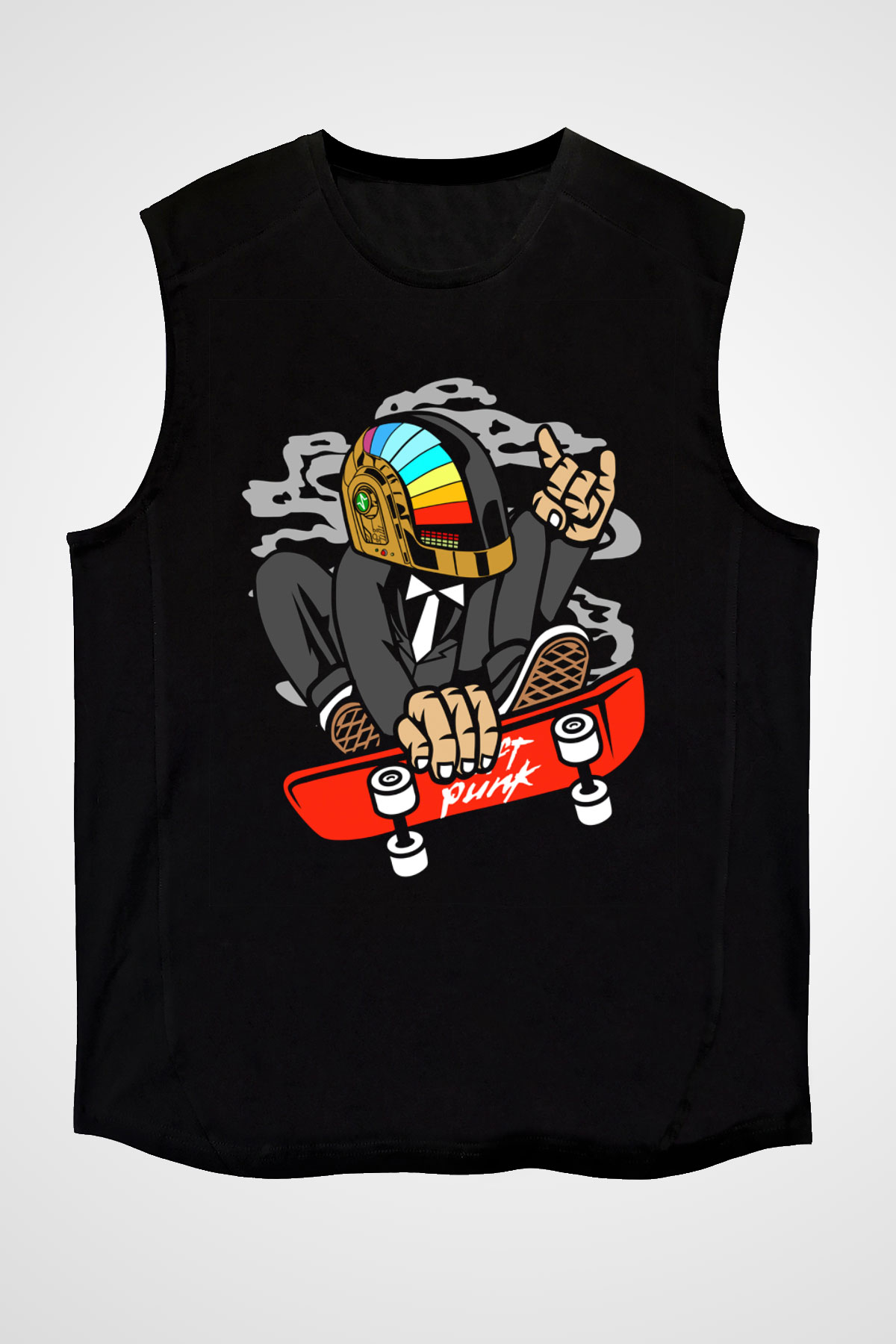 Daftpunk Skater Baskılı Unisex Siyah Kolsuz Tişört