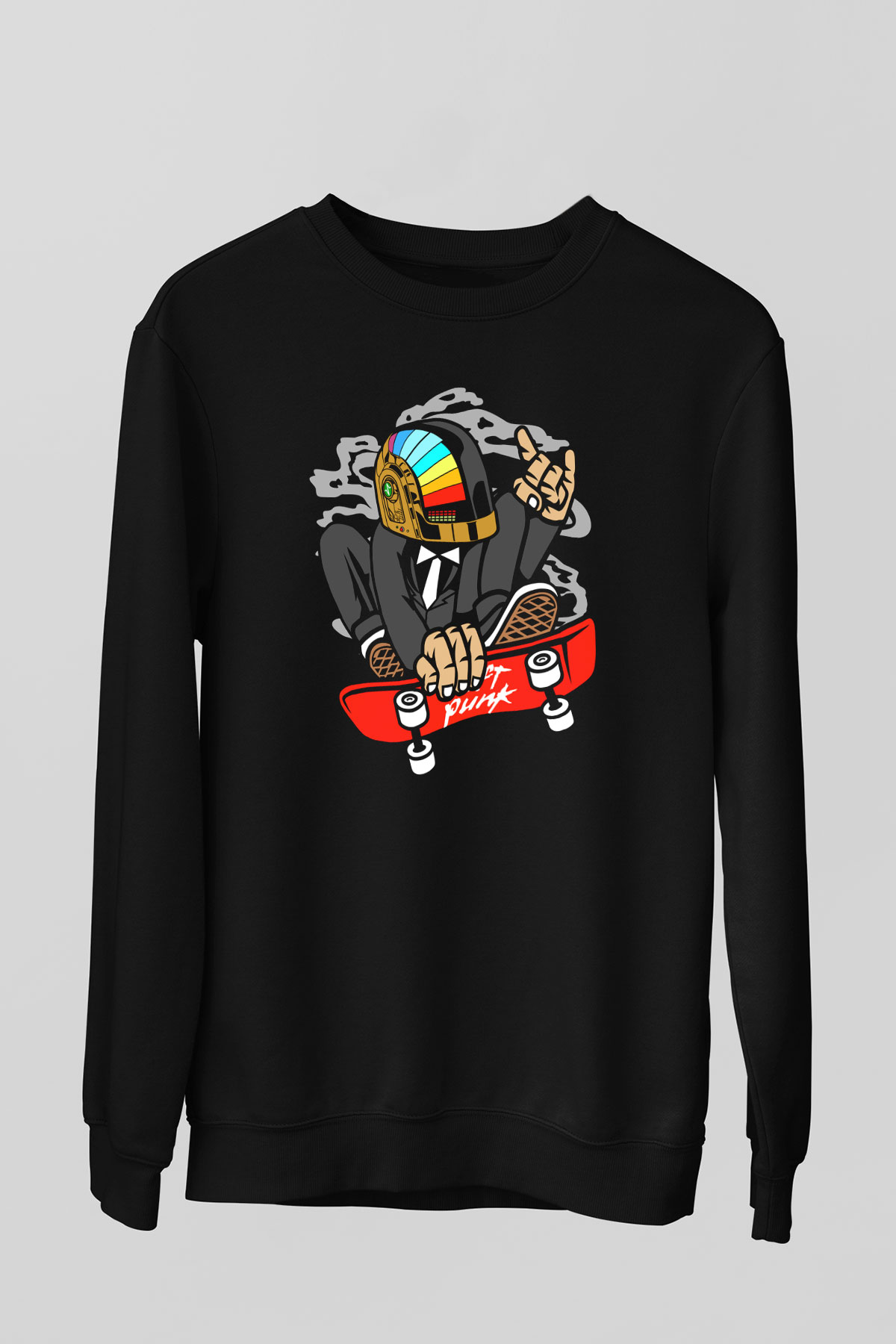 Daftpunk Skater Baskılı Unisex Siyah Sweatshirt