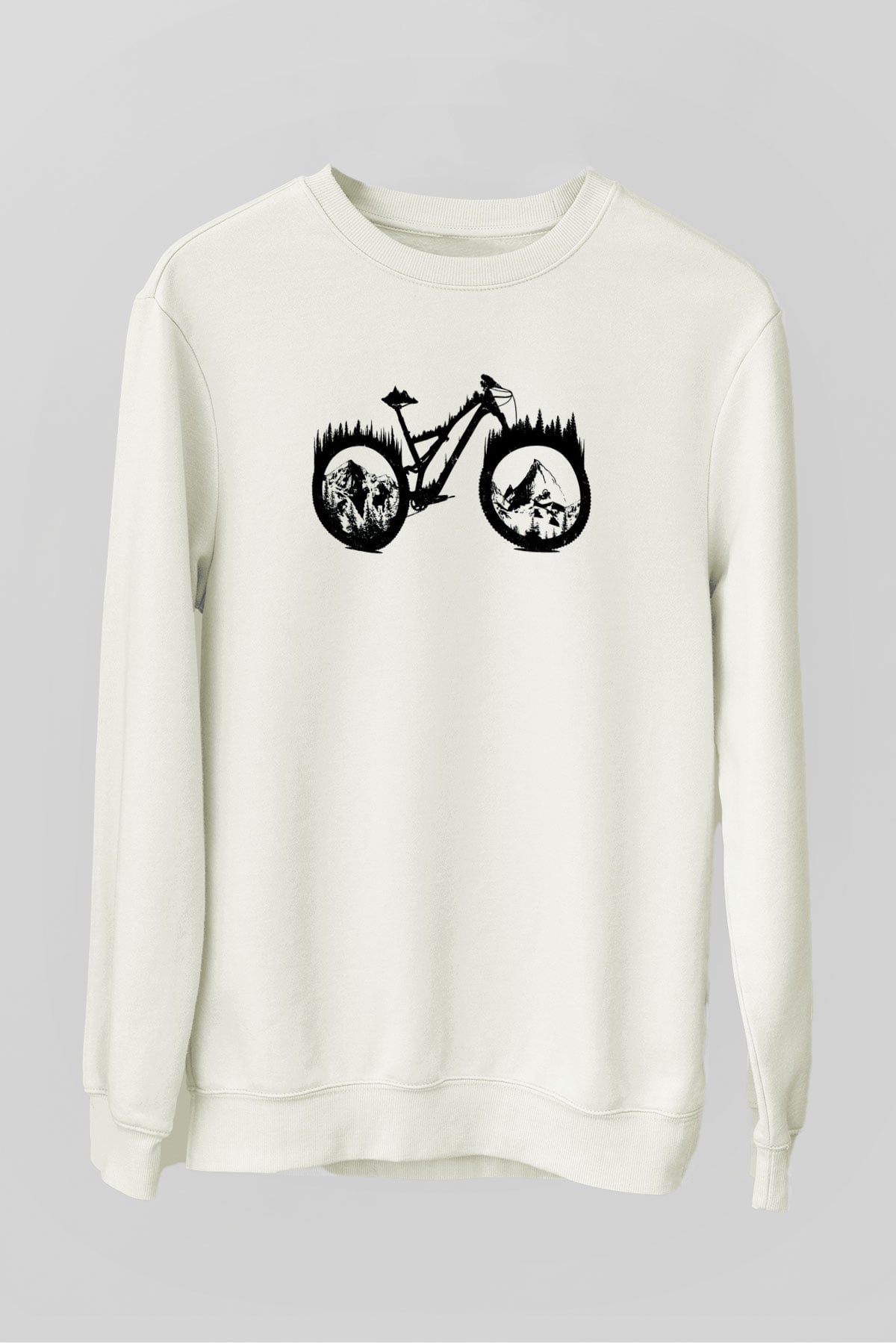 Dağ Bisikleti Baskılı Unisex Beyaz  Sweatshirt