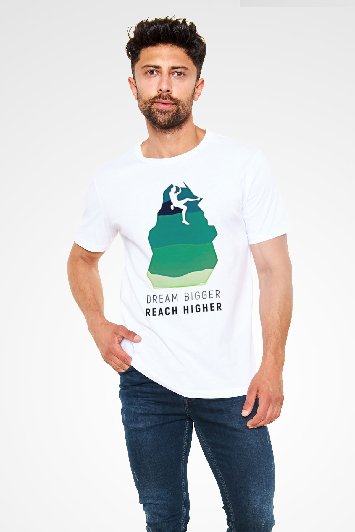 Dağcılık Baskılı Unisex Beyaz Tişört - Tshirt