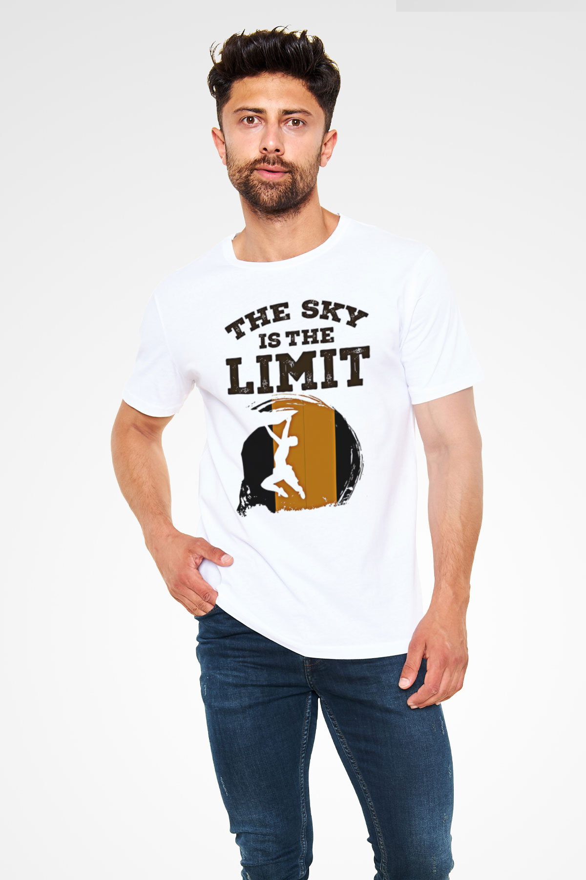 Dağcılık Baskılı Unisex Beyaz Tişört - Tshirt