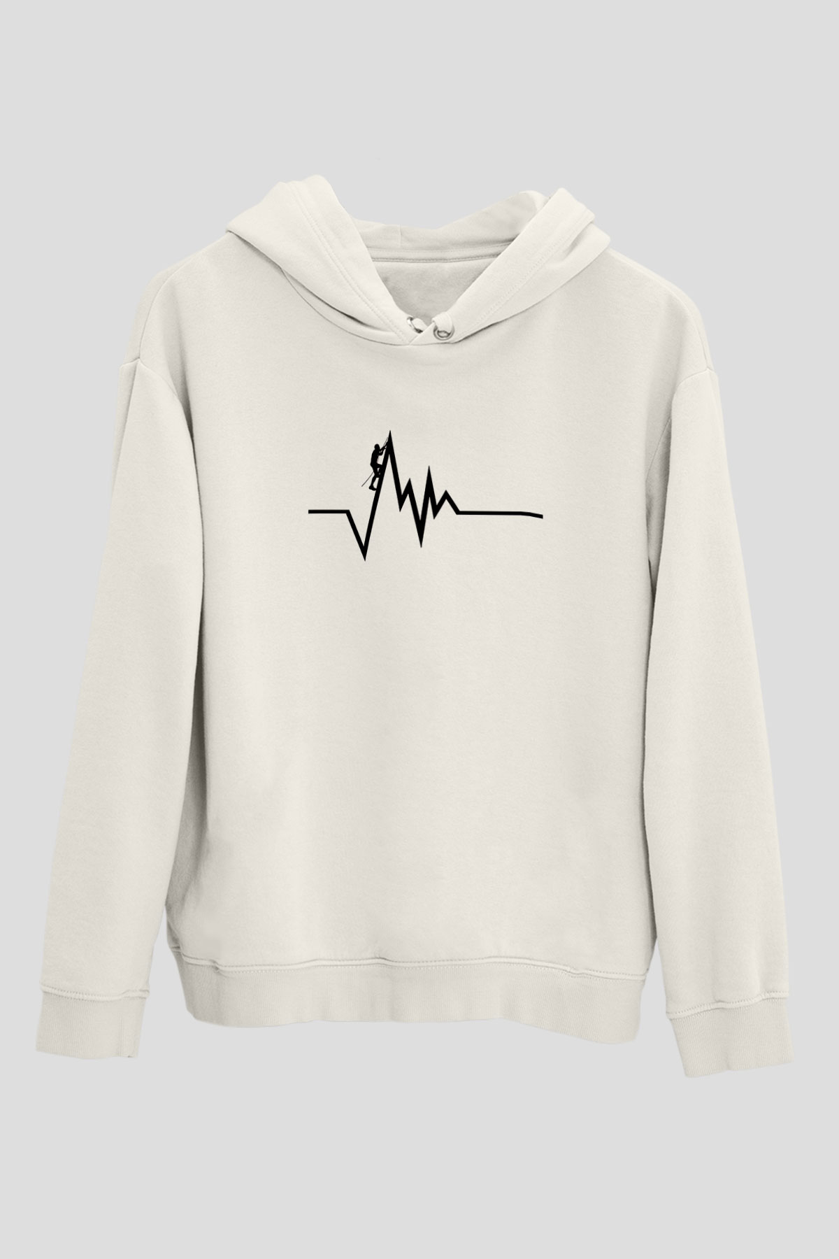 Dağcılık Baskılı Unisex Ekru Hoodie