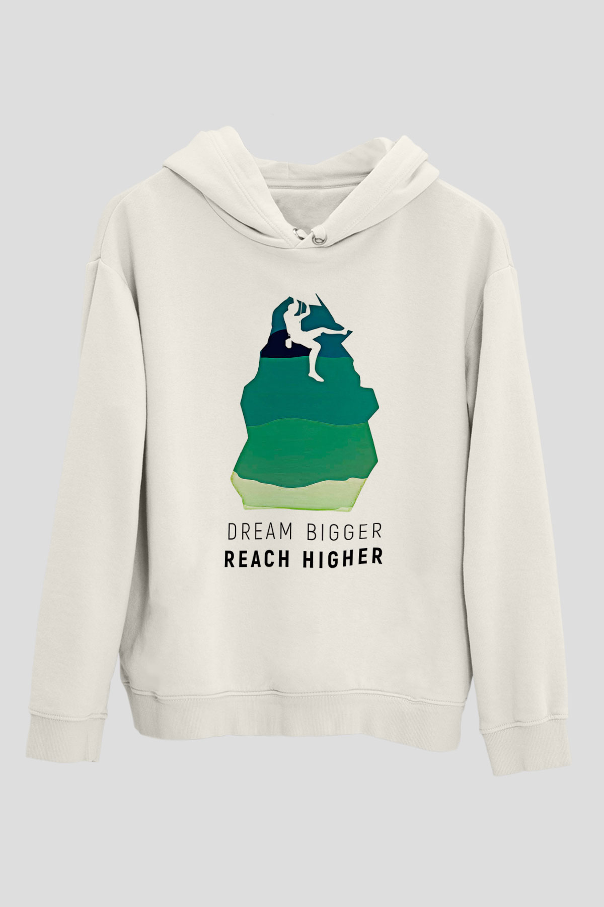 Dağcılık Baskılı Unisex Ekru Hoodie