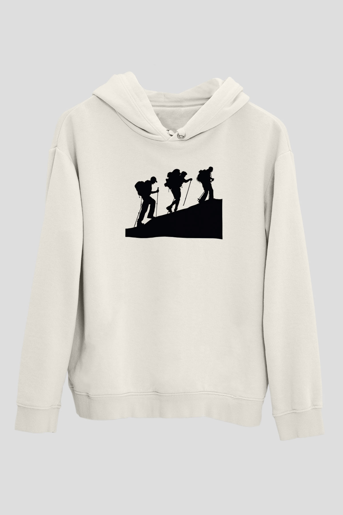 Dağcılık Baskılı Unisex Ekru Hoodie