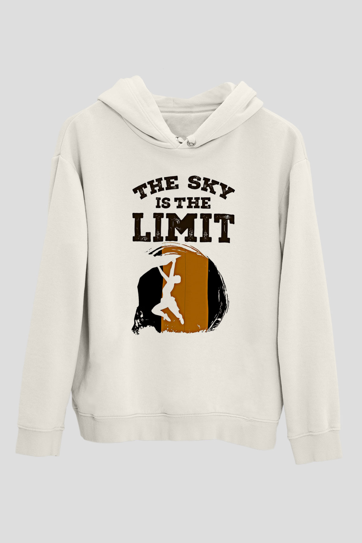 Dağcılık Baskılı Unisex Ekru Hoodie