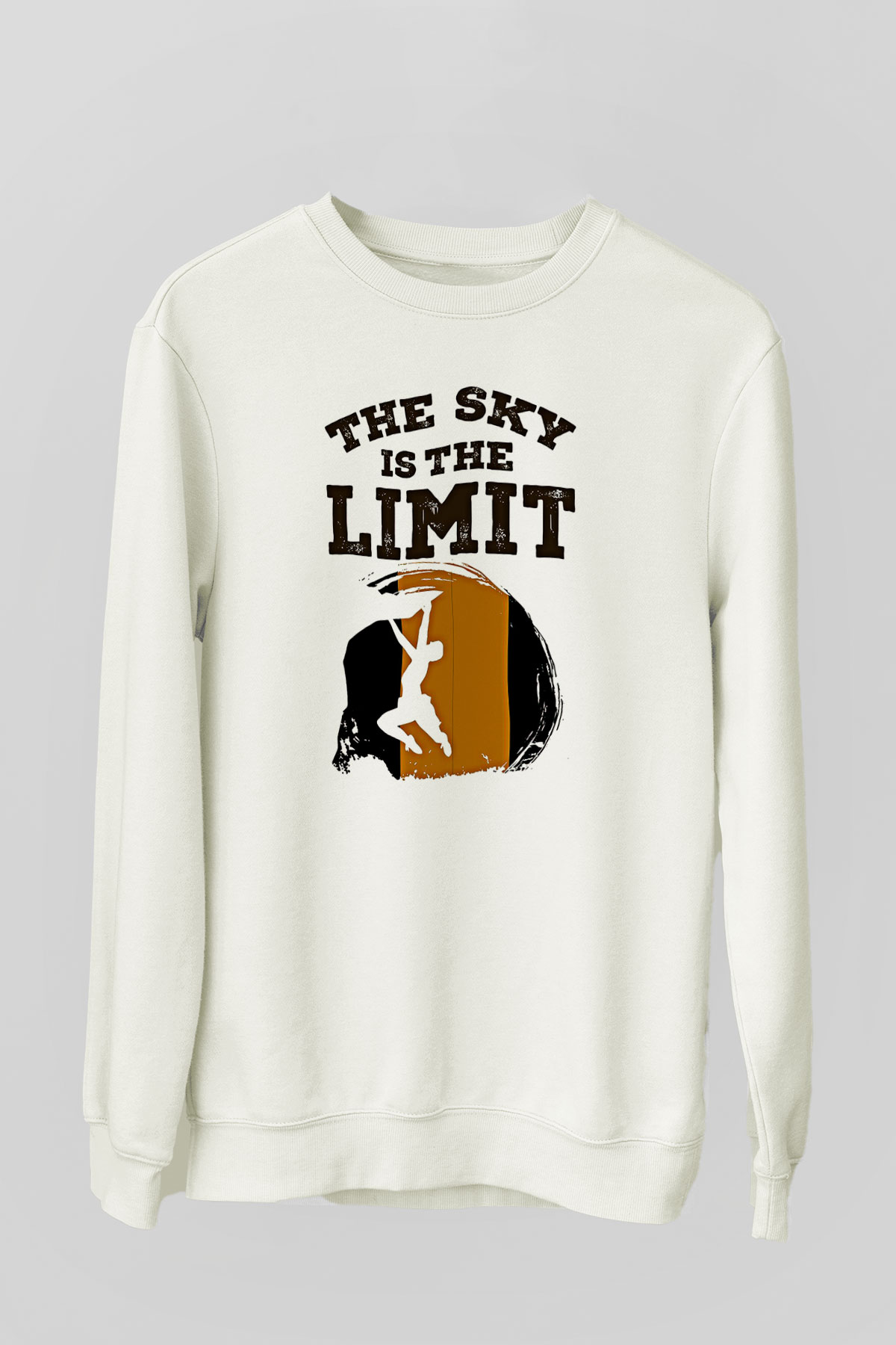 Dağcılık Baskılı Unisex Ekru Sweatshirt