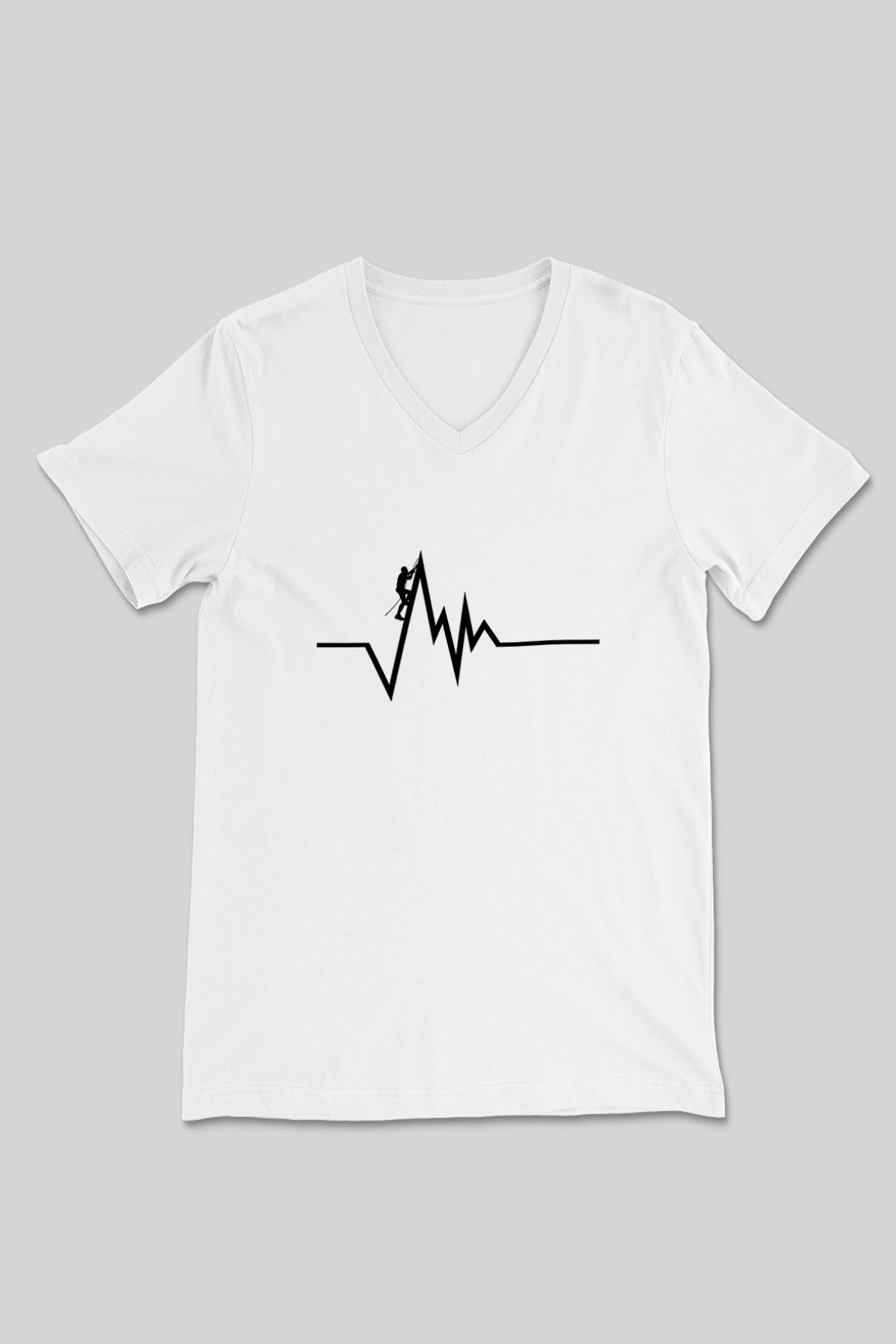 Dağcılık Baskılı Unisex V Yaka Tişört - Tshirt