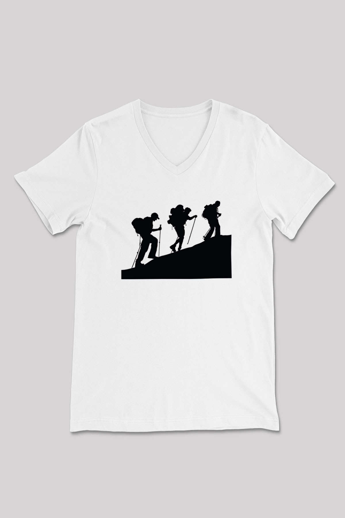 Dağcılık Baskılı Unisex V Yaka Tişört - Tshirt
